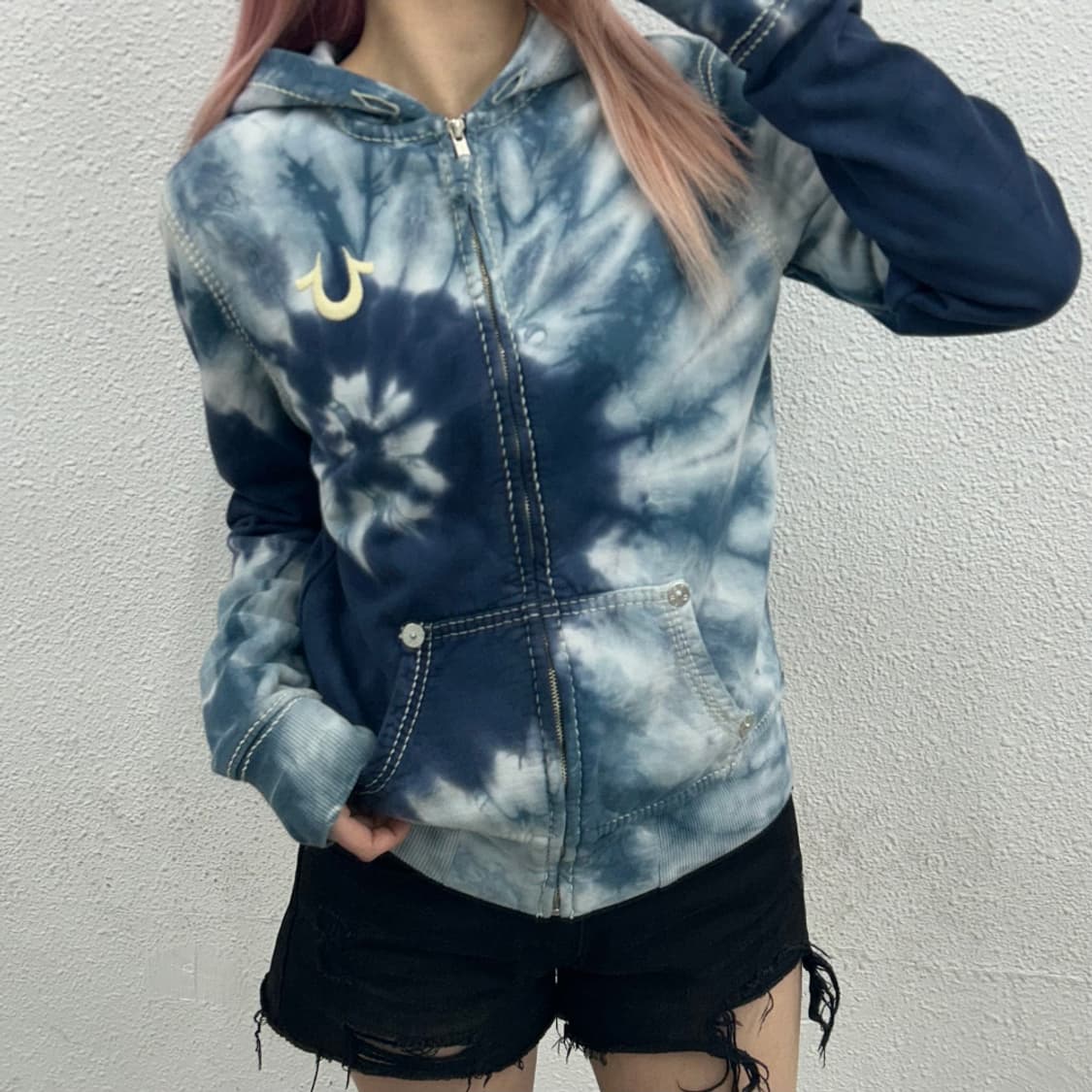 00s 트루릴리젼 우먼 jeans 타이다이 면 후디 집업 L ( 연식이  상품이미지1