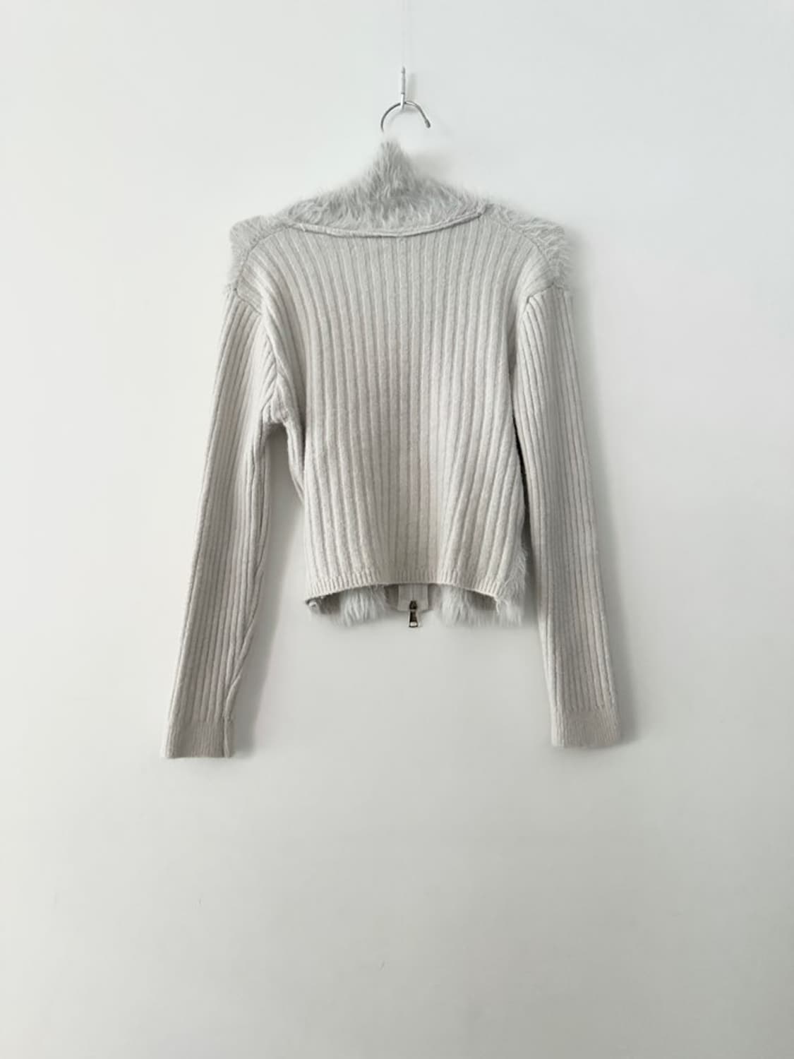 Warm rib 2 way fur cardigan / light grey 상품이미지4