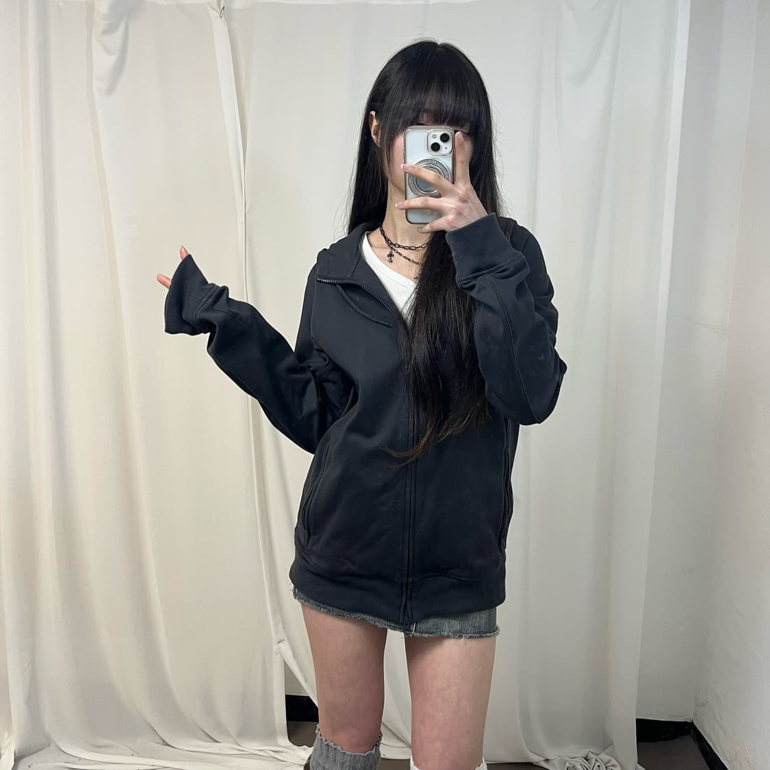 Y-3 classic charcoal zip-up hoodie 상품이미지2