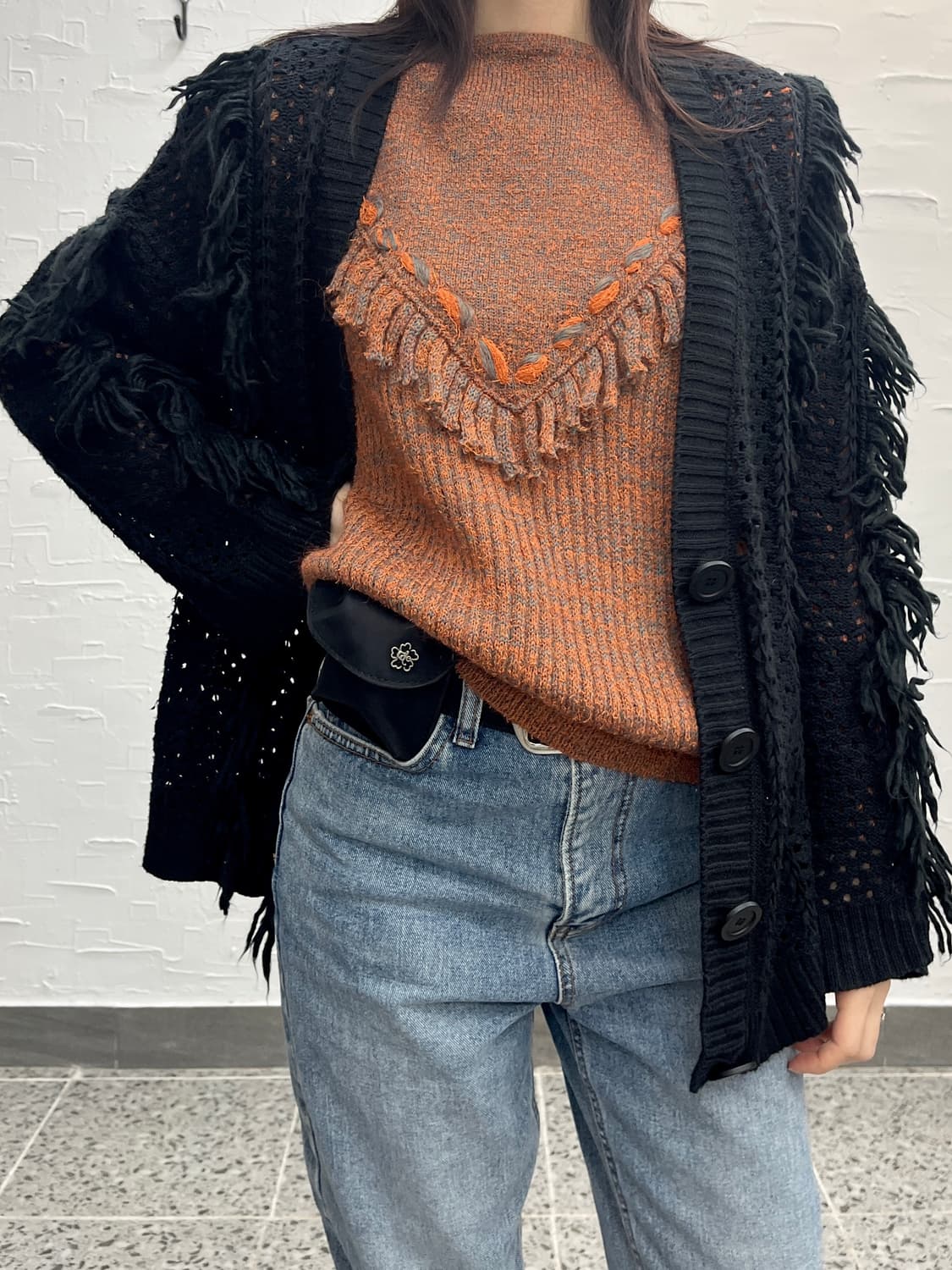 fringe hippie black cardigan 상품이미지4