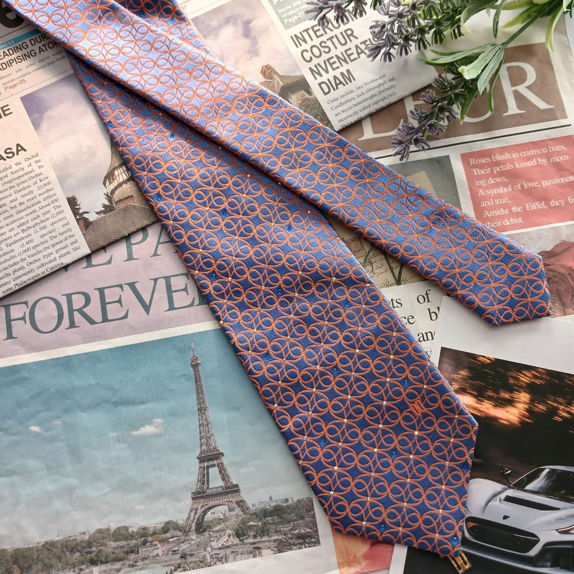 닥스 실크 블루&오렌지 체인 패턴 넥타이 8.3cm A+등급 A18700 상품이미지3