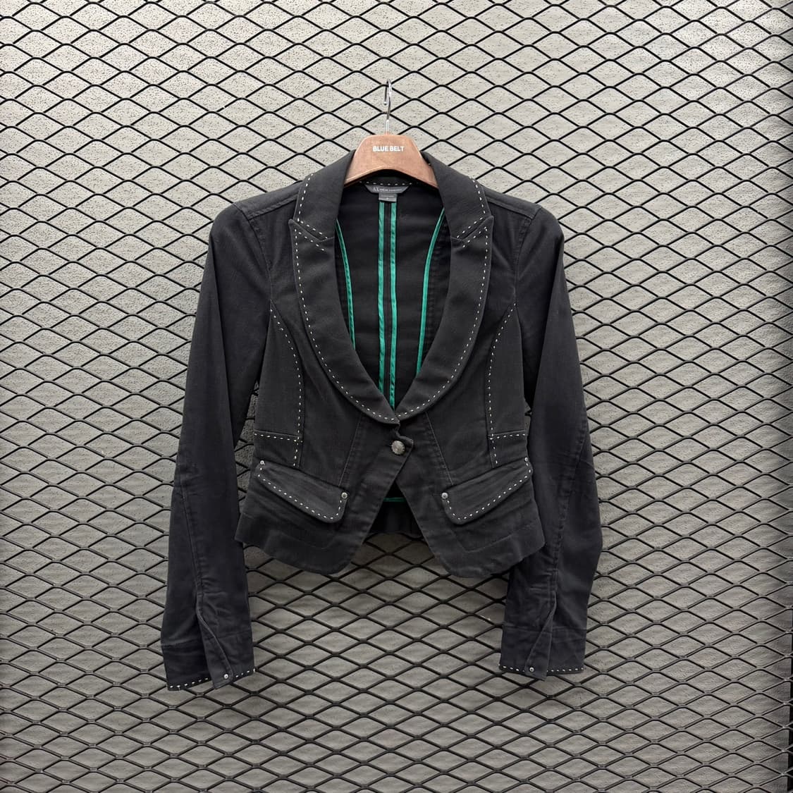 아르마니 익스체인지 헤비코튼 데님 블레이저 자켓 유니크 라펠 스티치 라인 상품이미지2