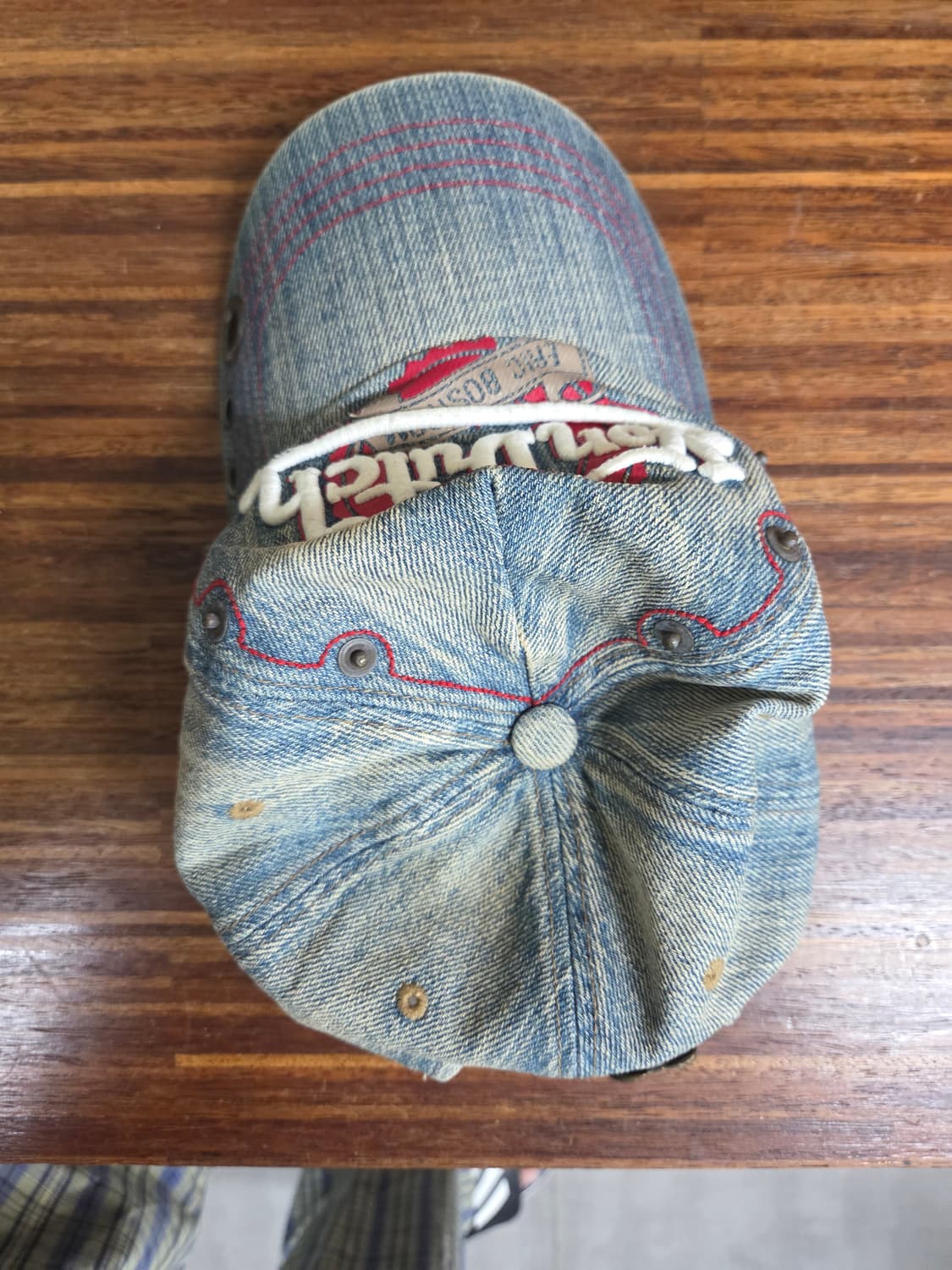 본더치 빈티지 가죽 스트랩 데님 모자 프리 상품이미지4