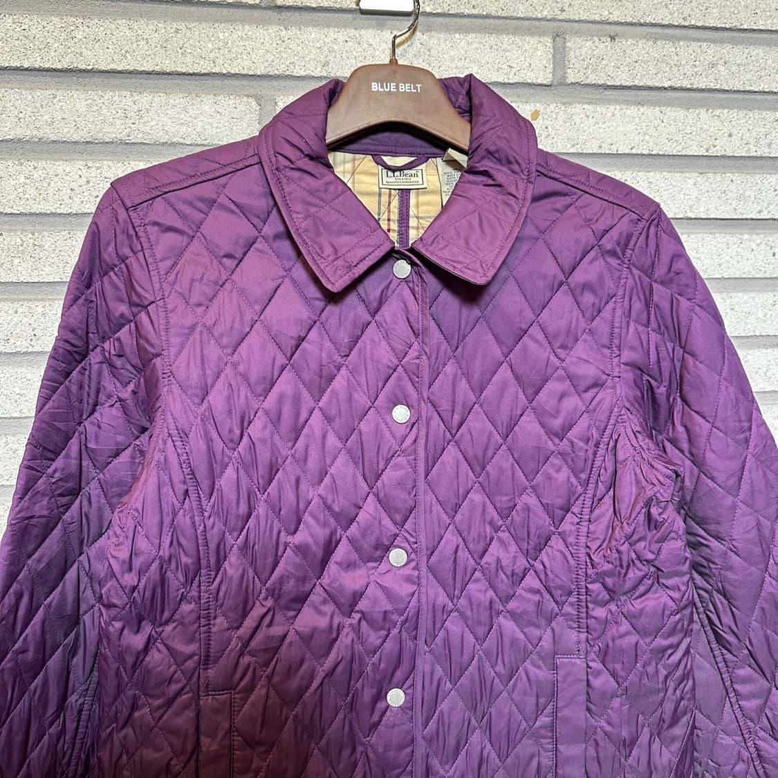 L.L.Bean 엘엘빈 퀼팅 자켓 체크안감 스냅 버튼 디테일 퍼플 상품이미지3