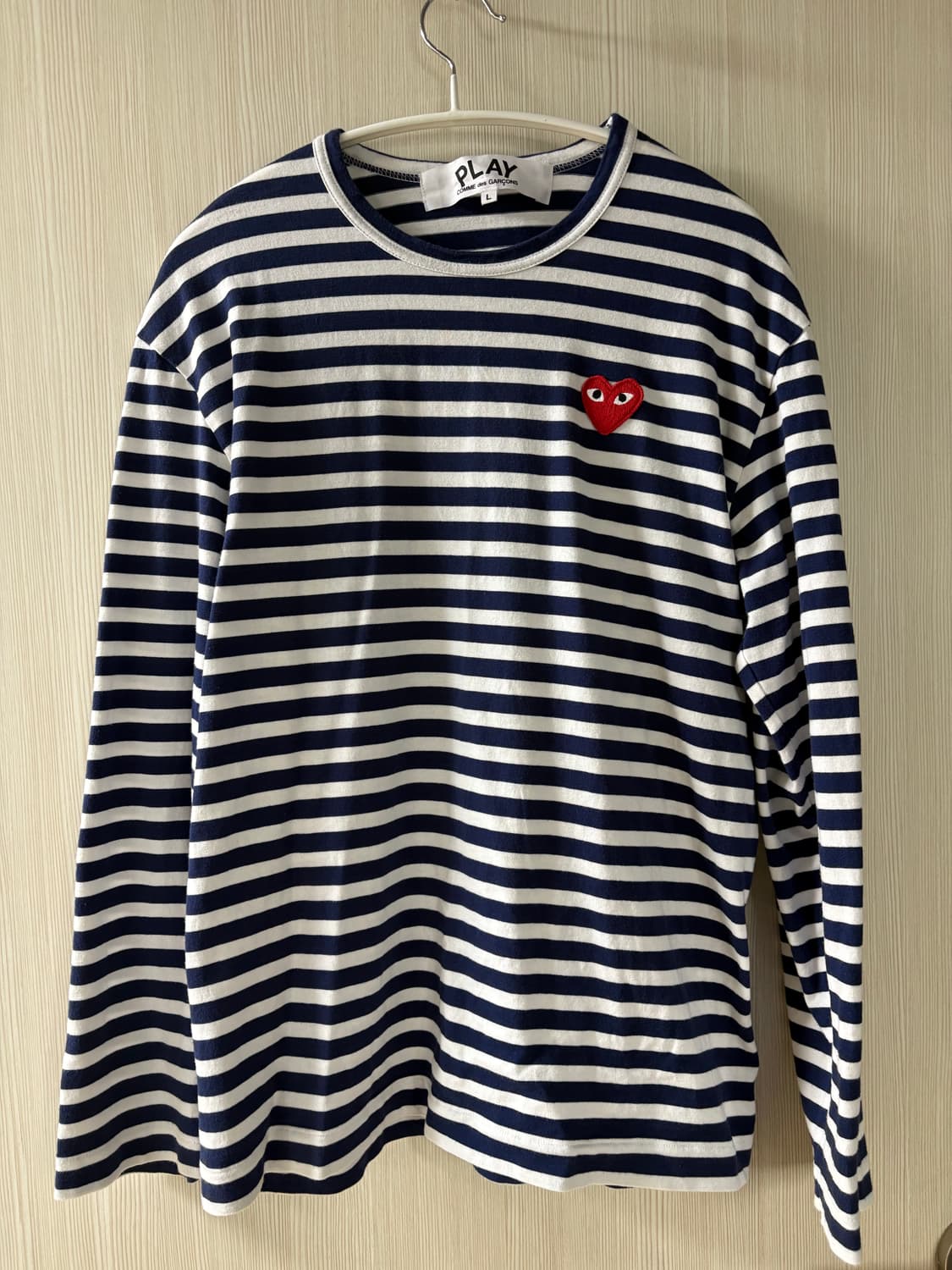 꼼데가르송 레드 하트 스트라이프 롱슬리브 네이비 L 상품이미지1