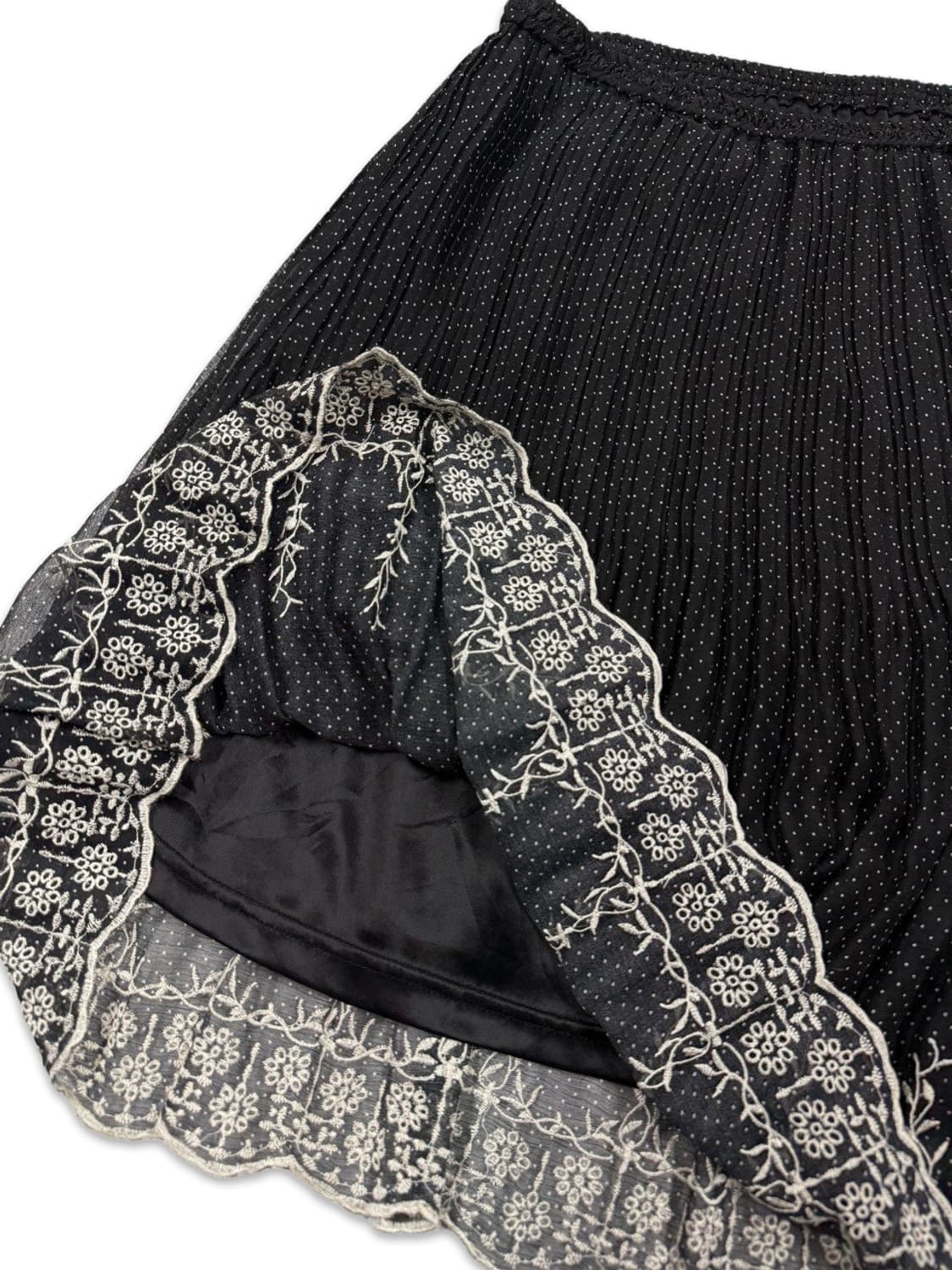 빈티지 블랙 도트 리본 플레어 미디 스커트 상품이미지3