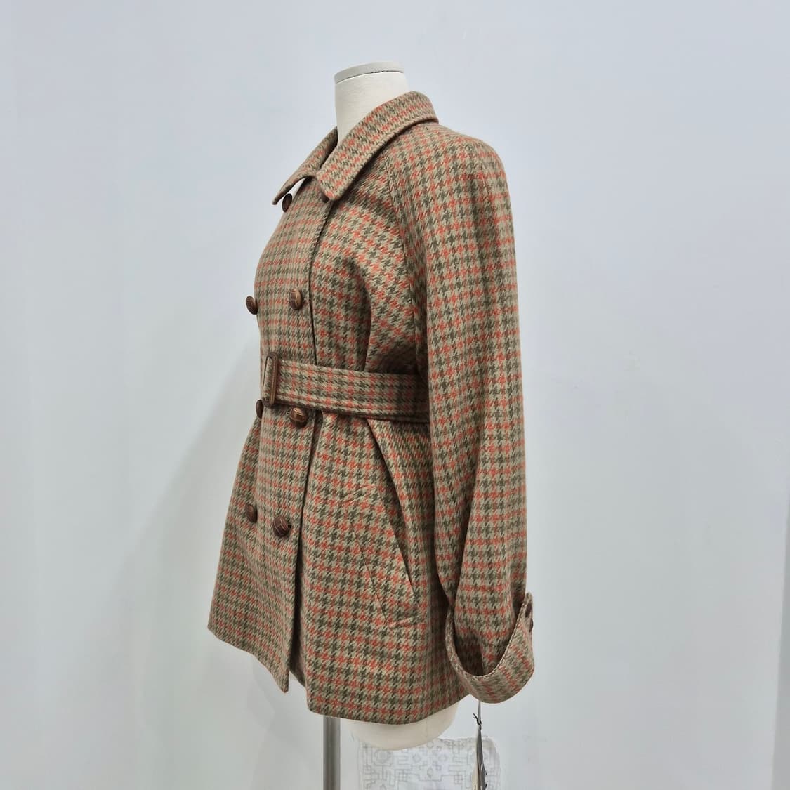 오렌지 카키 하운드투스 체크 울 벨티드 숏코트 상품이미지2