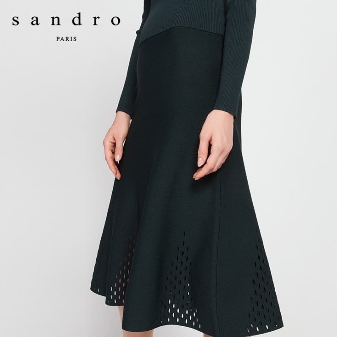 산드로 그린 니트 플레어 스커트 상품이미지1