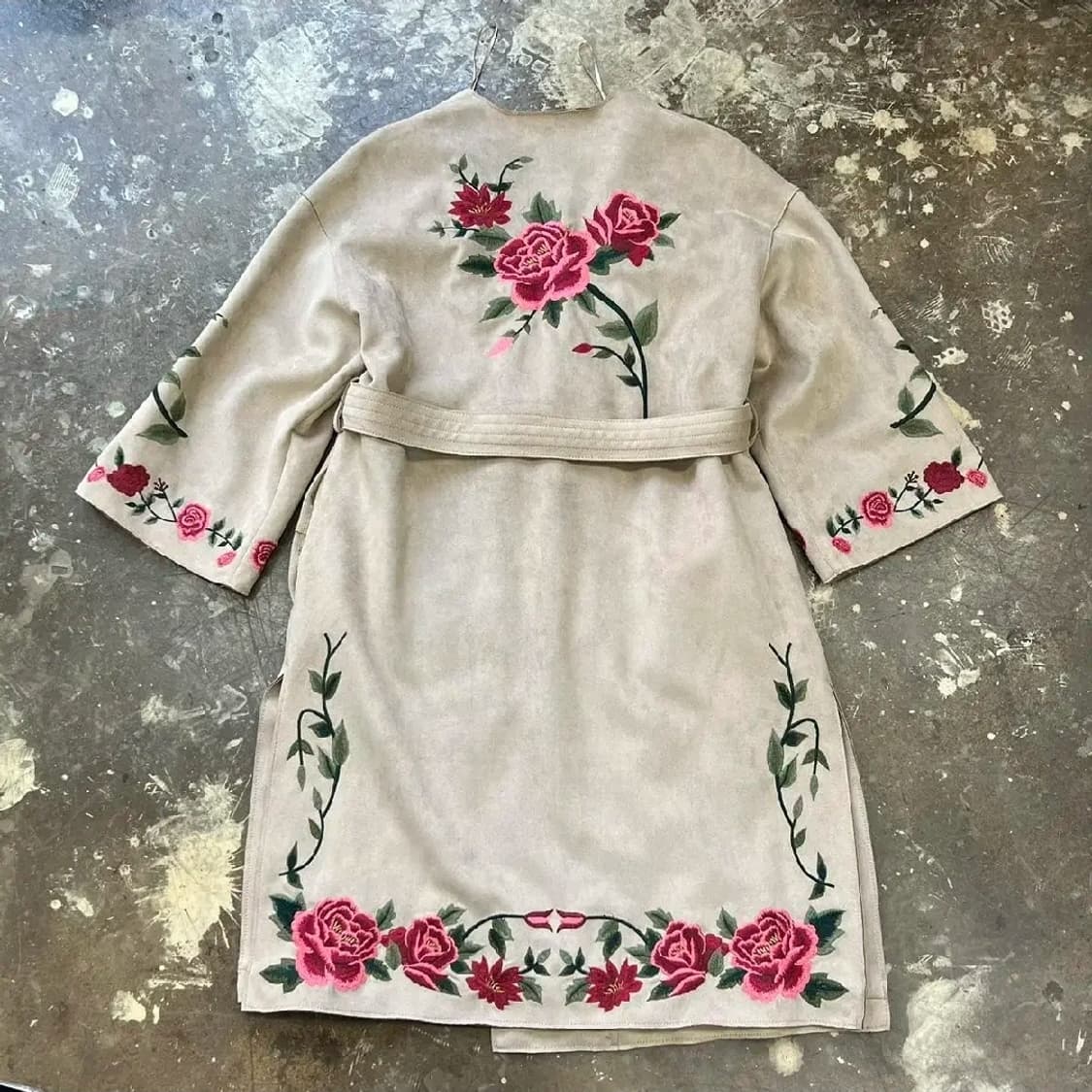 M) zara 자라 장미 자수 스웨이드 로브 코트 상품이미지8