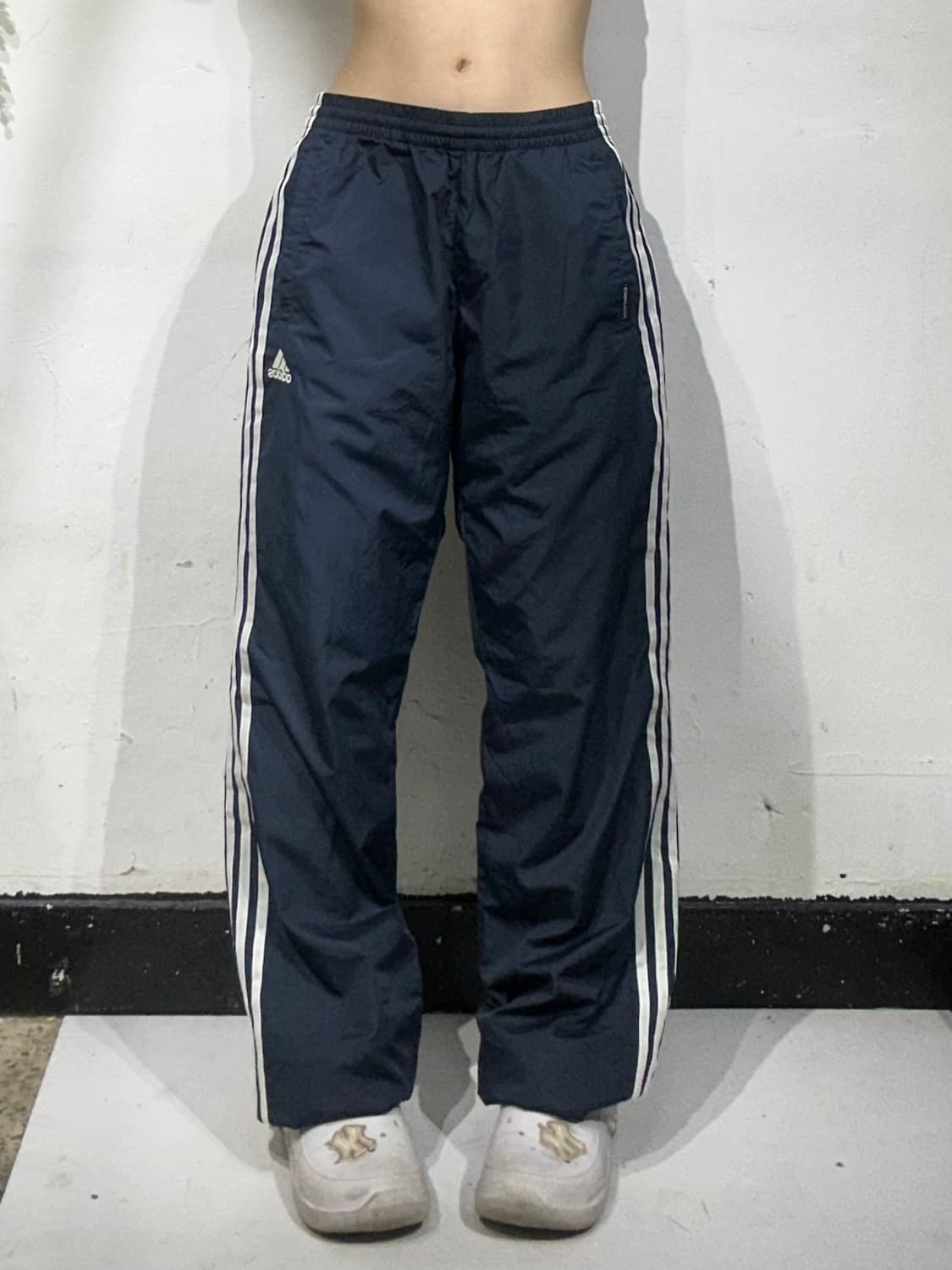 아디다스 네이비 그레이 삼선 와이드 트랙 팬츠 L 상품이미지2