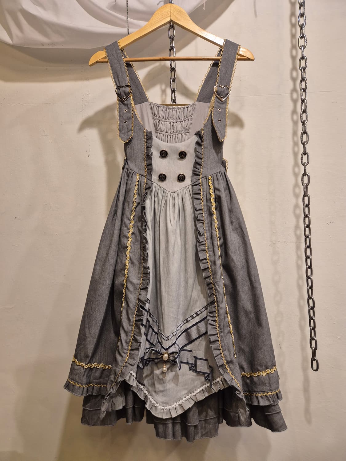 mcluster 리본 아일렛 진주 그레이 케이프 원피스 상품이미지5