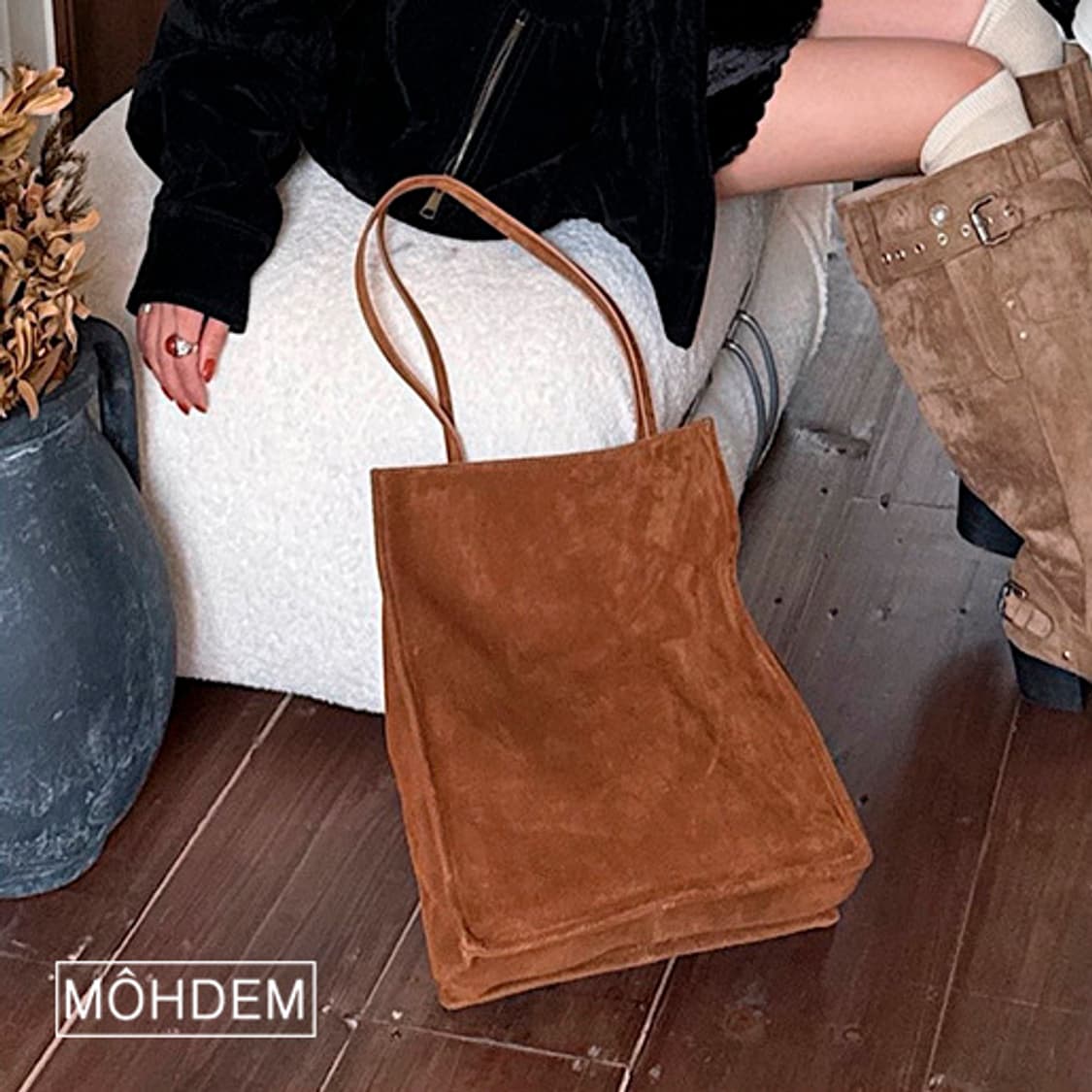 [Uinsex] 로우 스웨이드 토트백 가죽 가방 상품이미지5