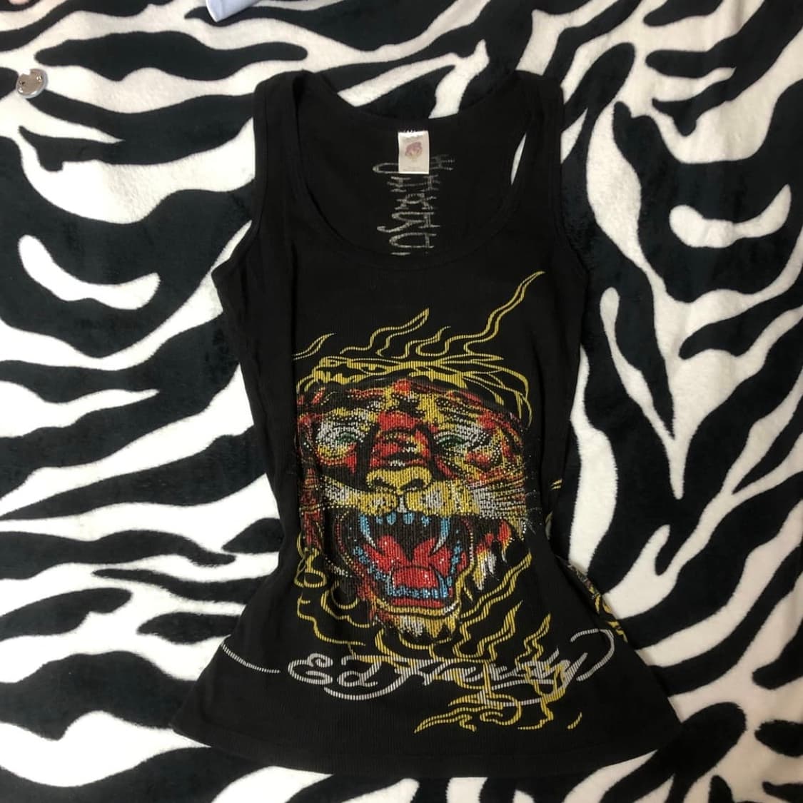 빈티지 에드하디 오네갸루 갸루 호랑이 비즈 나시 슬리브리스 상품이미지1