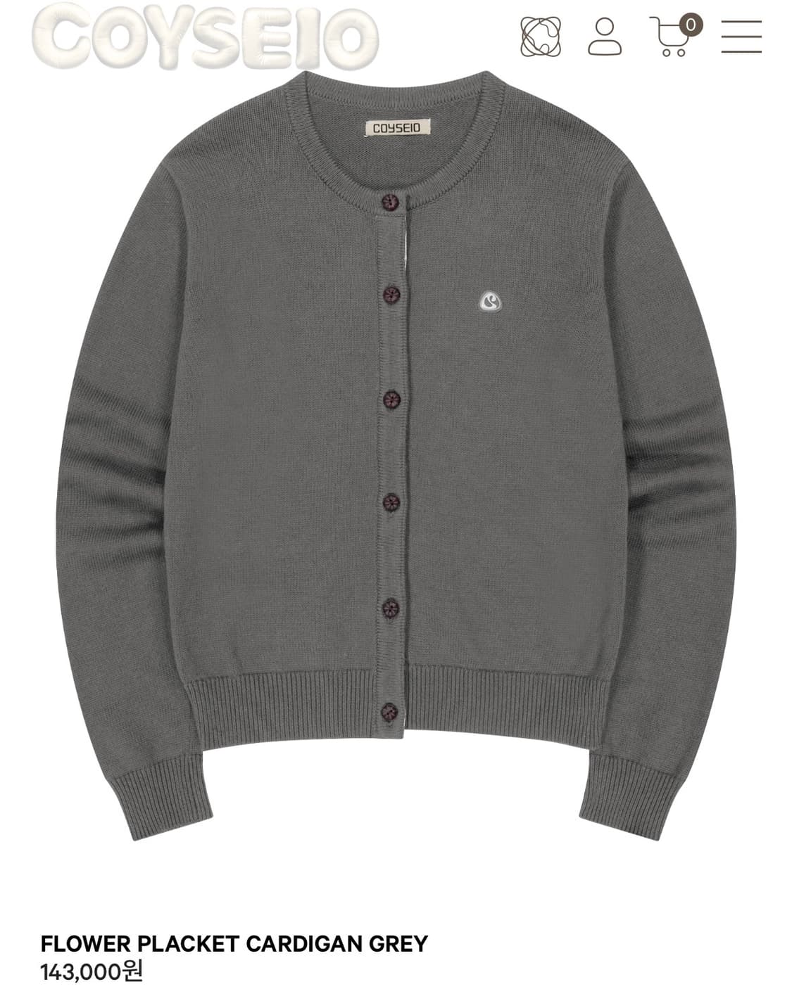 코이세이오 FLOWER PLACKET CARDIGAN GREY 상품이미지1