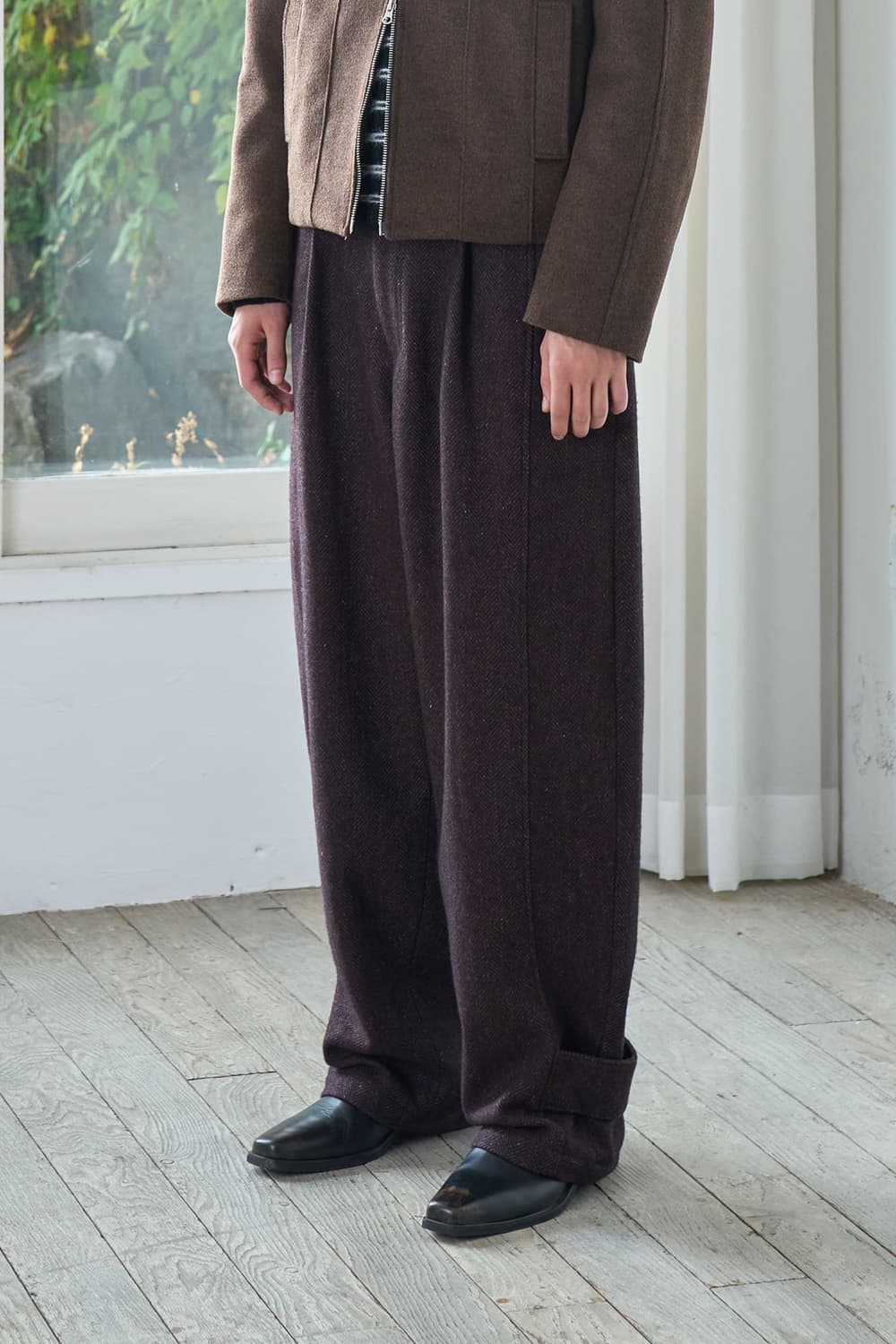 웨이비니스 플랩 디테일 와이드 트라우저 레드 해링본1 상품이미지1