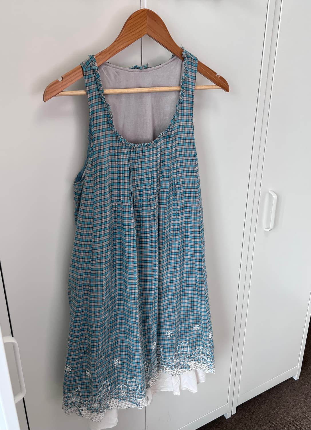 Vintage 체크 레이스 레이어드 나시 원피스 상품이미지1