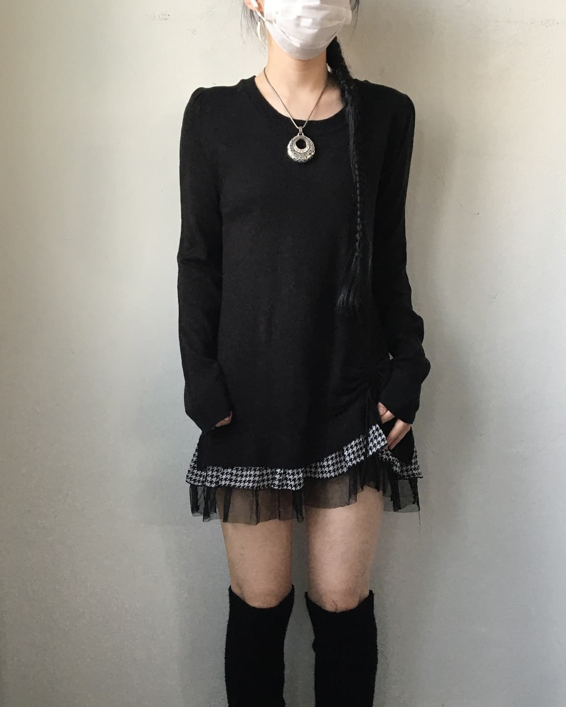 Shirring lace point knit onepiece 상품이미지1