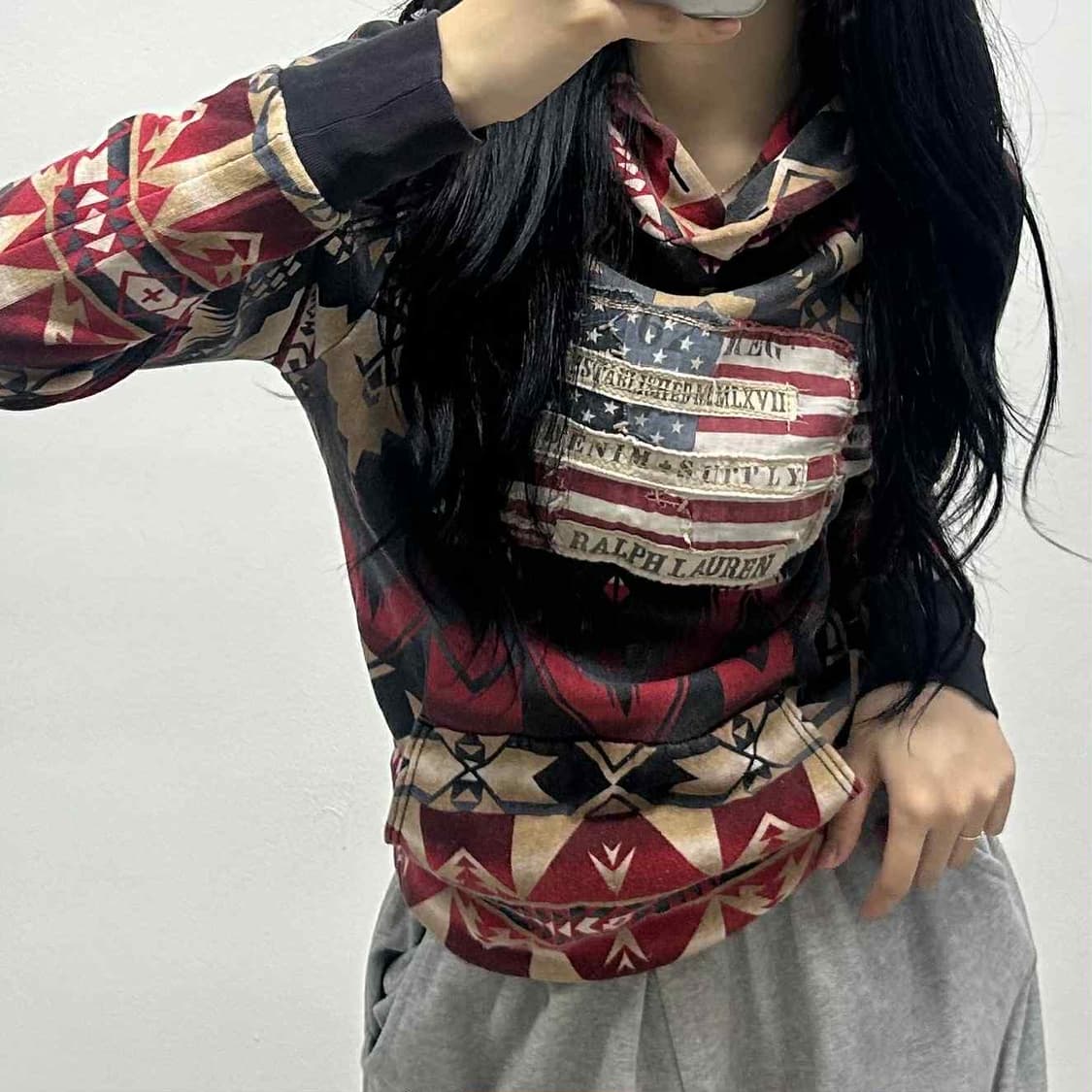 폴로 랄프로렌 데님&서플라이 y2k 성조기 스웨트셔츠 후드티(XS) 상품이미지1