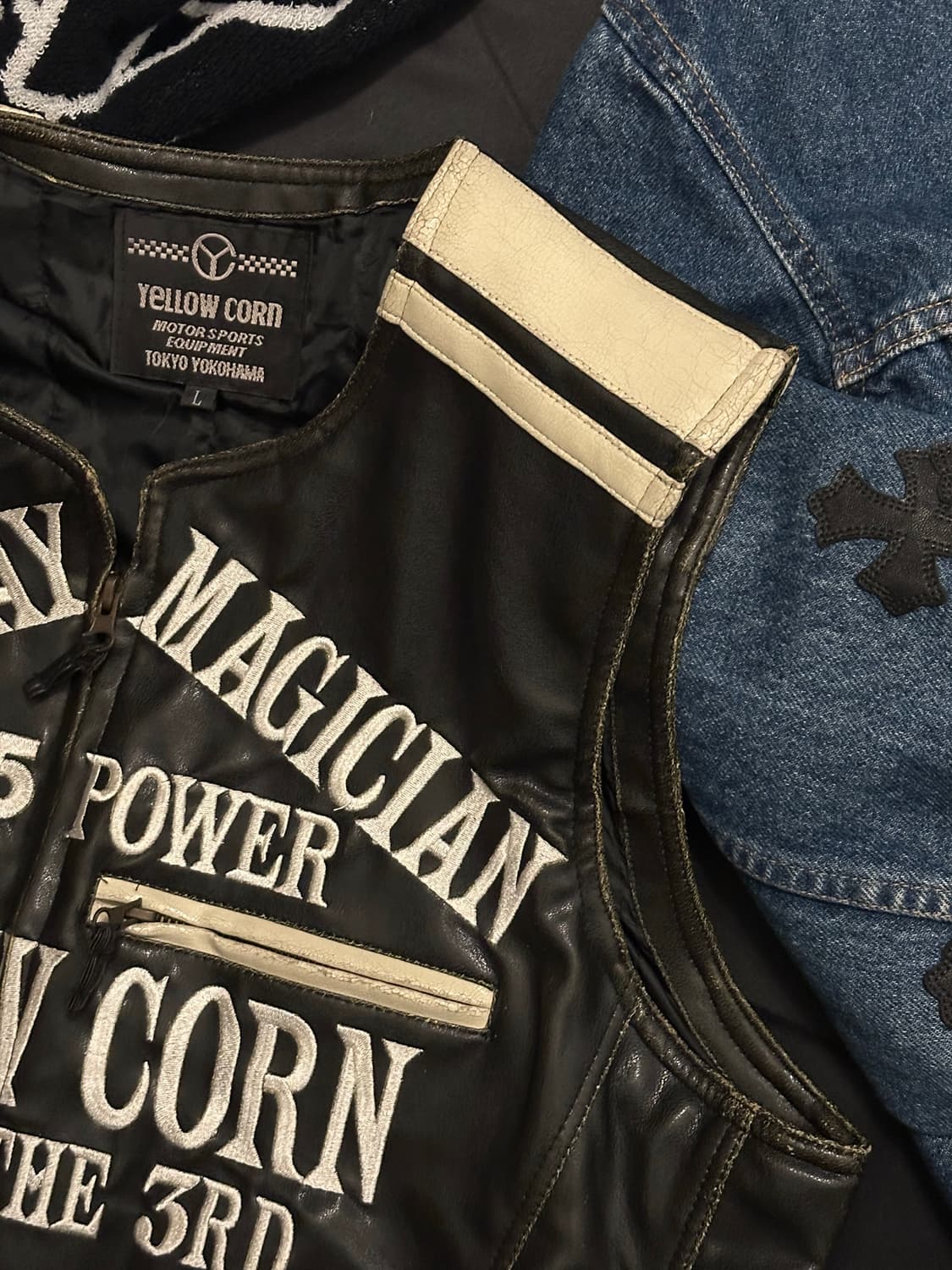 YELLOW CORN 블랙 레더 레이싱 베스트 상품이미지5