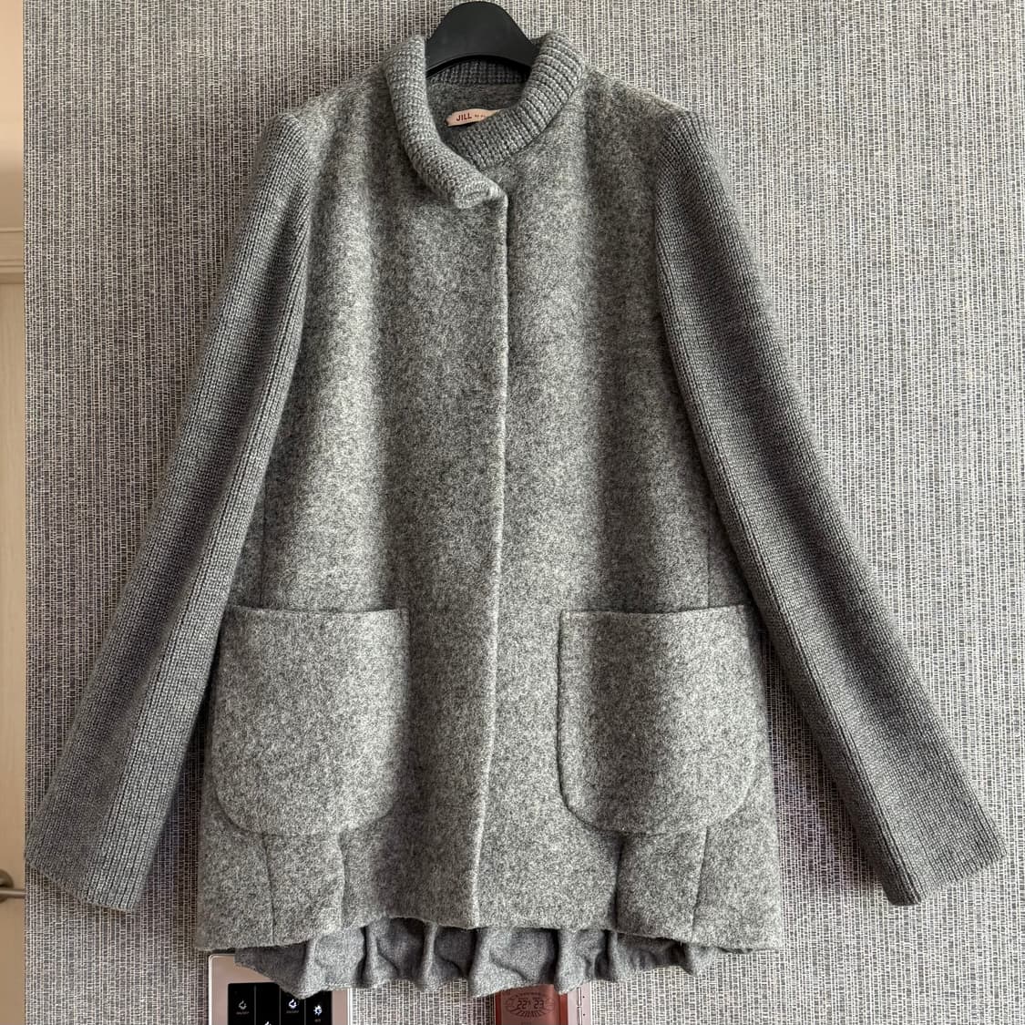 JILL BY JILLSTUART 그레이 울혼방 니트 소매 하프 코트 상품이미지1
