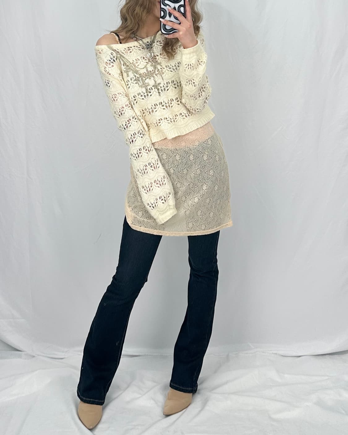 프린팅 아이보리 크롭 니트 상품이미지3