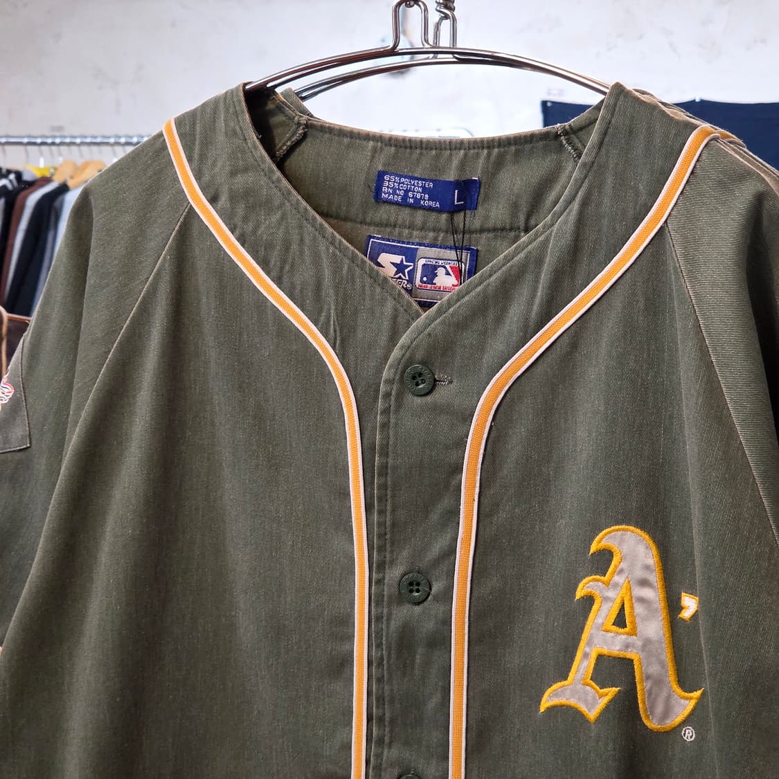 90S 스타터 X MLB 오클랜드 코튼 유니폼 반팔 셔츠 상품이미지3