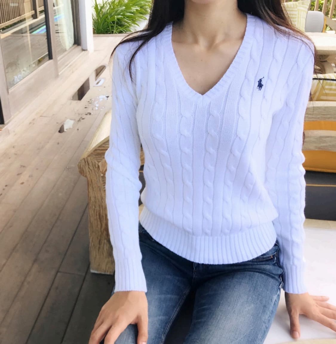 (정품 무료배송)폴로 여성 브이넥 케이블 니트 상품이미지6