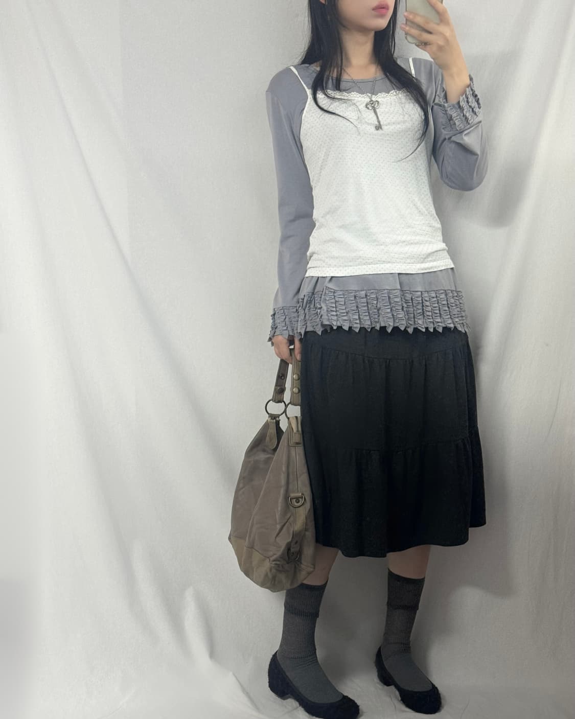소프트 러플 탑 셔링 스커트 3pcs SET 상품이미지3