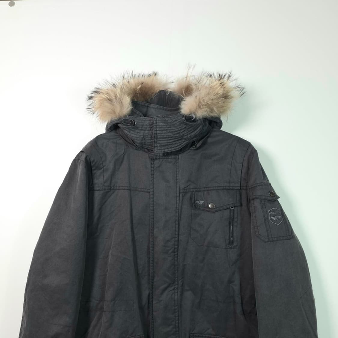 POLICE 폴리스 퍼 후드 파카 블랙 패딩 자켓 110 상품이미지3