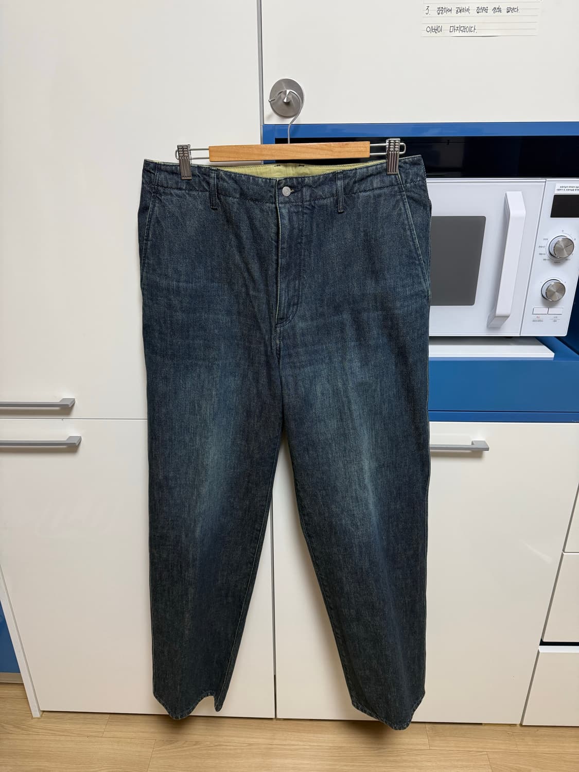 포터리 원 워시드 와이드 데님 4사이즈 미드인디고 상품이미지2