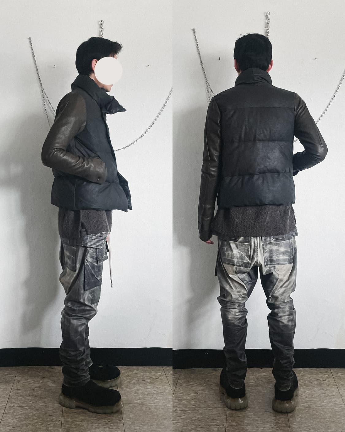 아이작 세럼 사선 버튼 펜싱자켓 모티브 디어스킨 패딩 상품이미지5