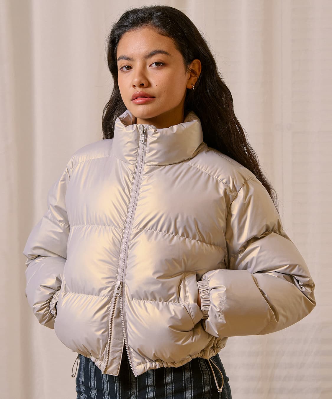 Glossy Crop Puffer Jacket-Silver 상품이미지3