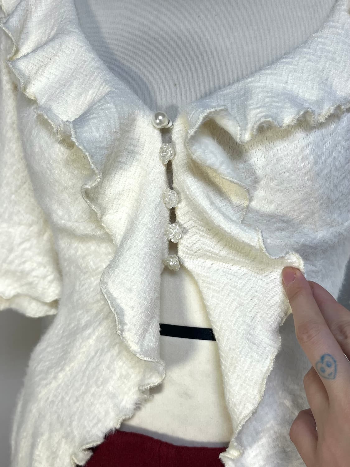 빈티지 로즈 진주 디테일 슬림 퍼 가디건 상품이미지8