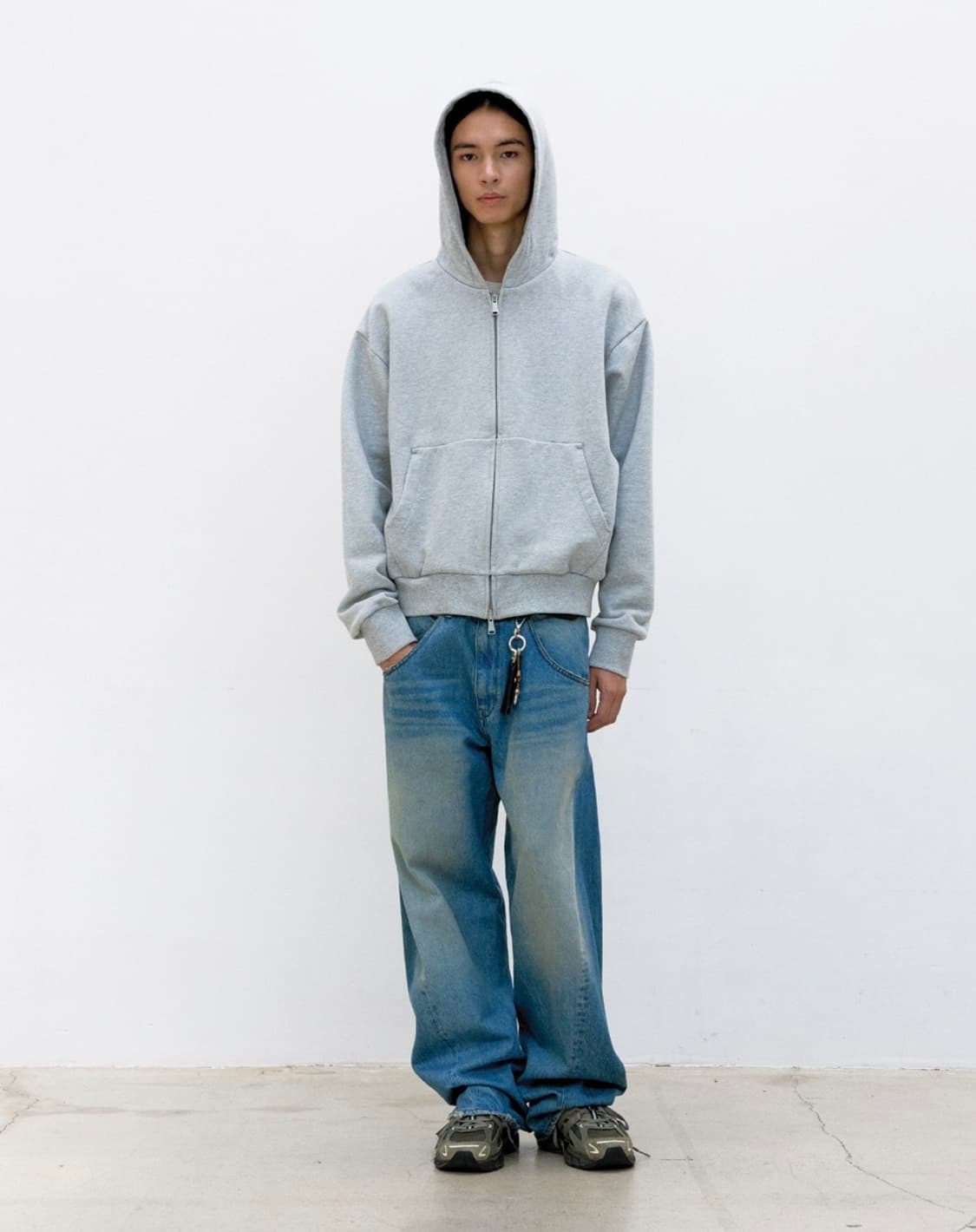 (새상품) 쿠어 미니멀 코튼 후드집업 그레이 상품이미지3