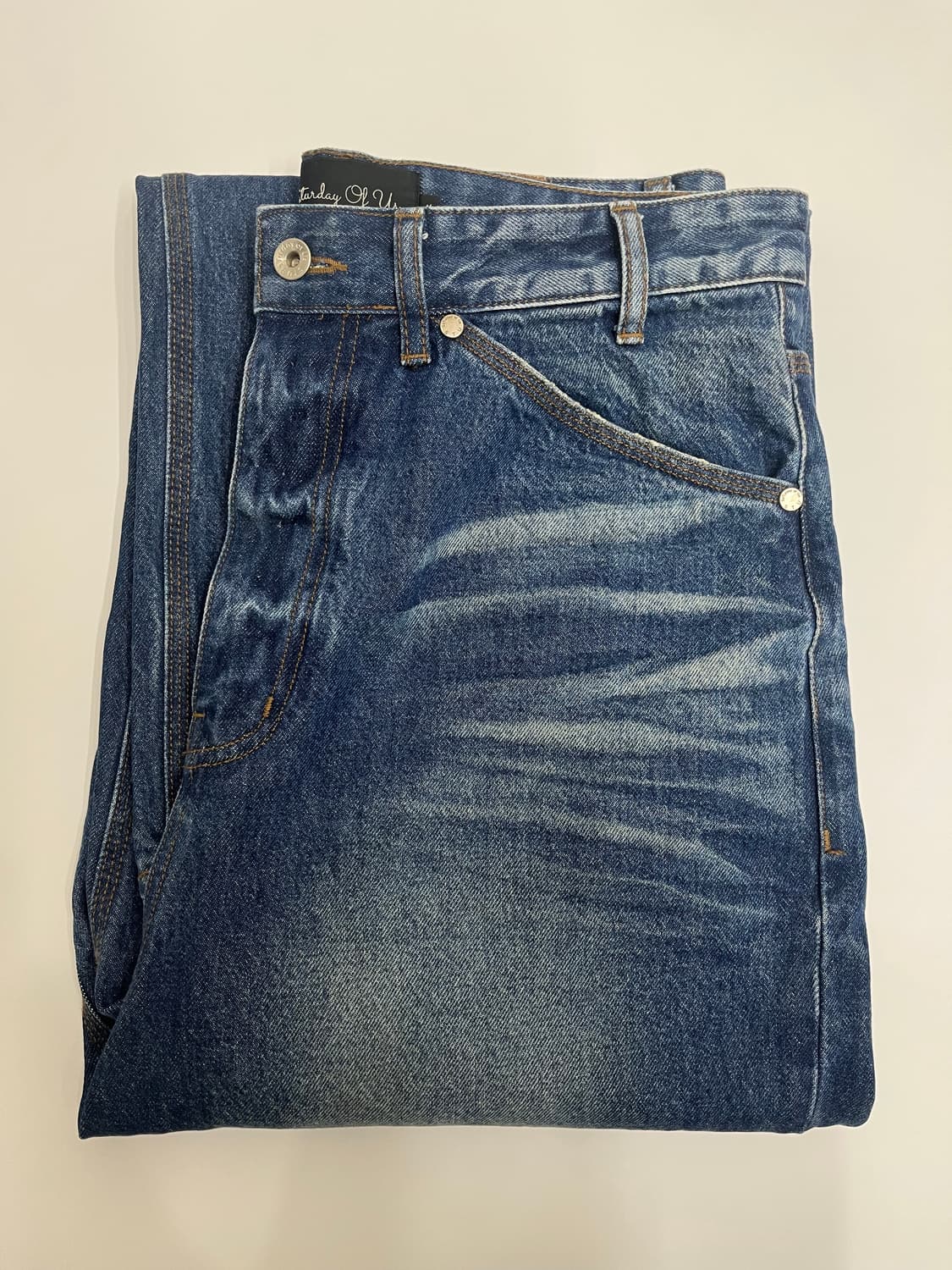 [M] STU 엠보 와이드 데님 팬츠 미드 블루 상품이미지2