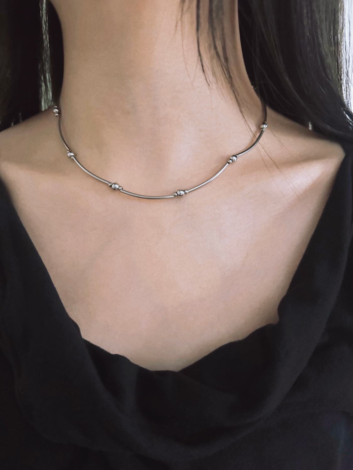 Silver pipe ball necklace 상품이미지2