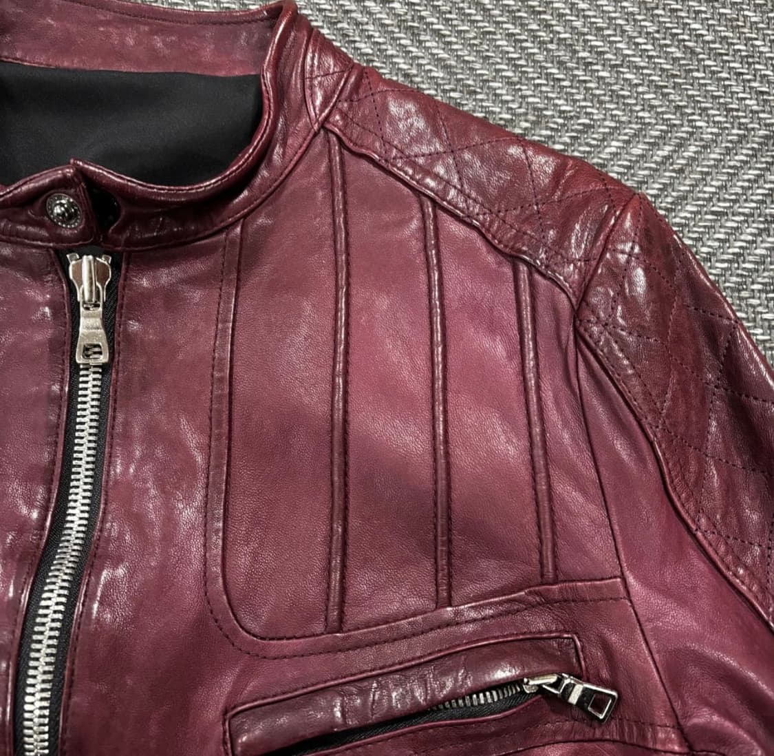 급처 이태리 슬림 크로스 베지터블 램스킨 자켓 버건디 상품이미지5