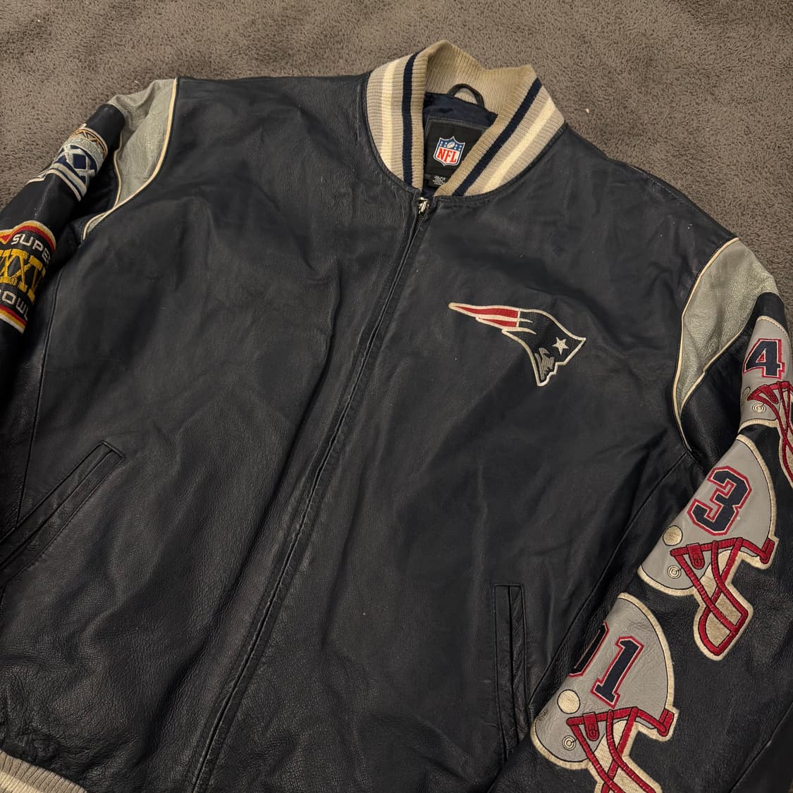 [정품/XL] NFL G-III 뉴잉글랜드 패트리어츠 레더 바시티 자켓 상품이미지1