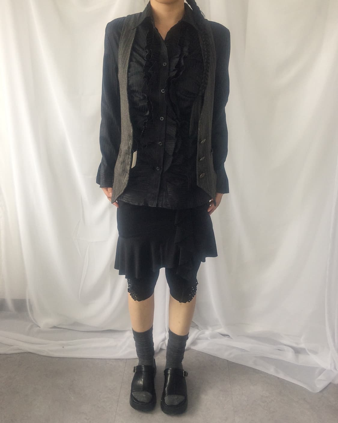 Frill point stirpe pattern shirt 상품이미지6