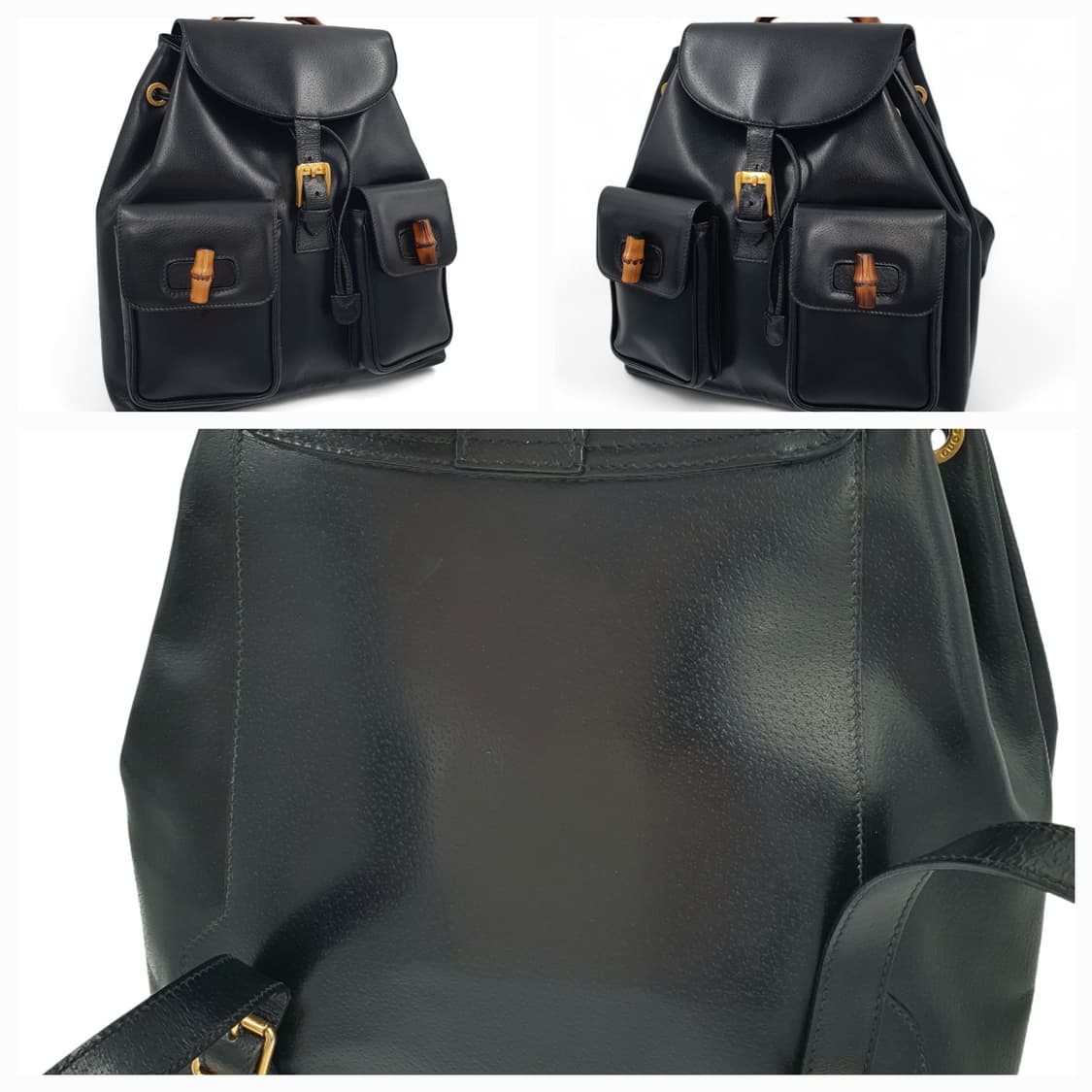 구찌 뱀부 블랙 레더 투포켓 백팩 상품이미지2