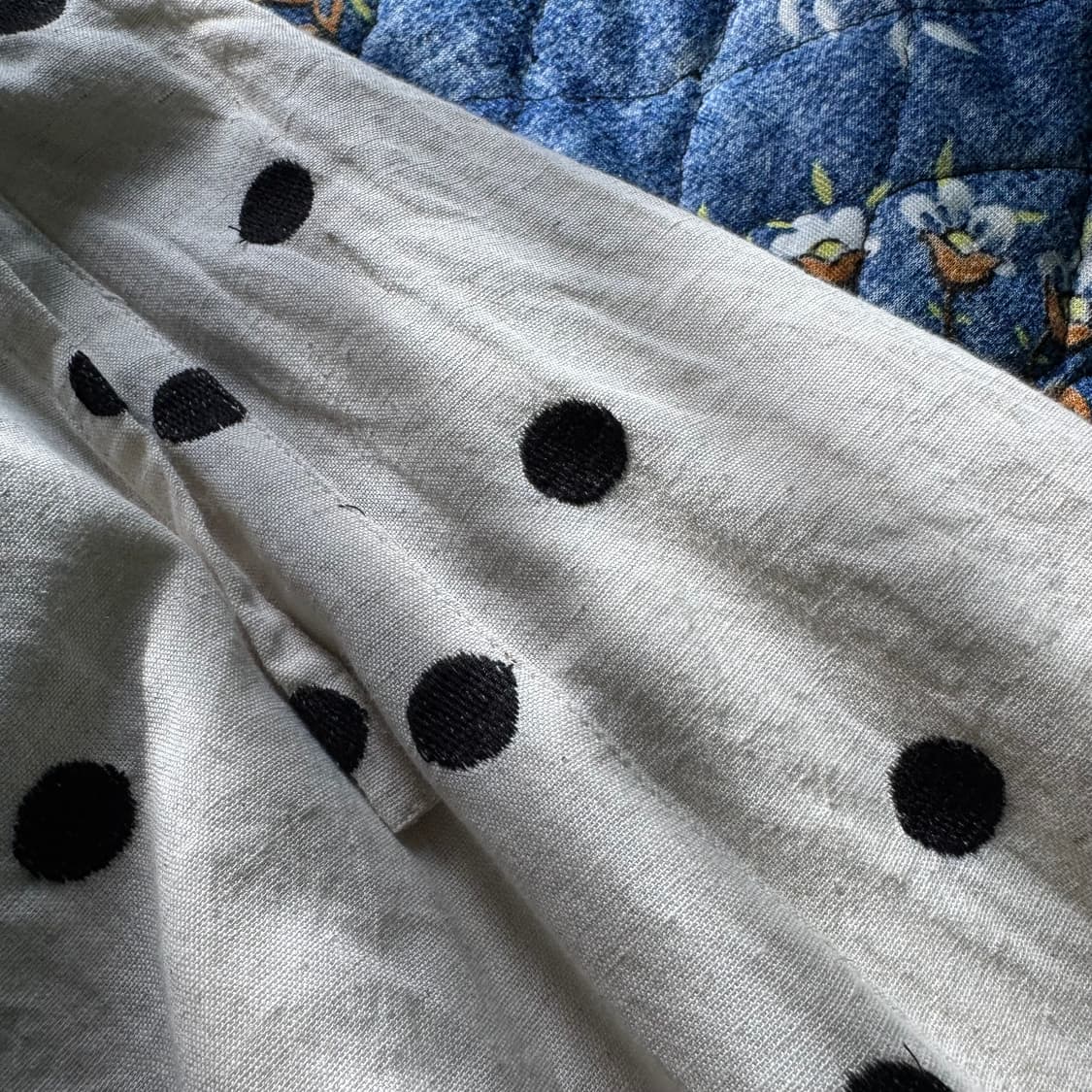 India made 린넨 아이보리 도트 자수 패턴 플레어 스커트 치마 상품이미지4