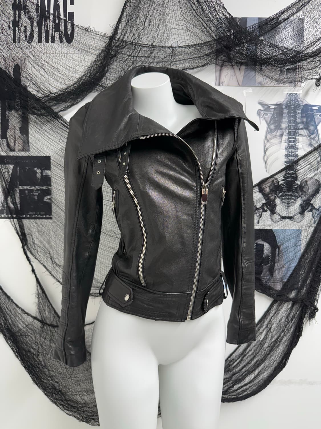 Unbalanced zipper detail leather jacket 상품이미지5