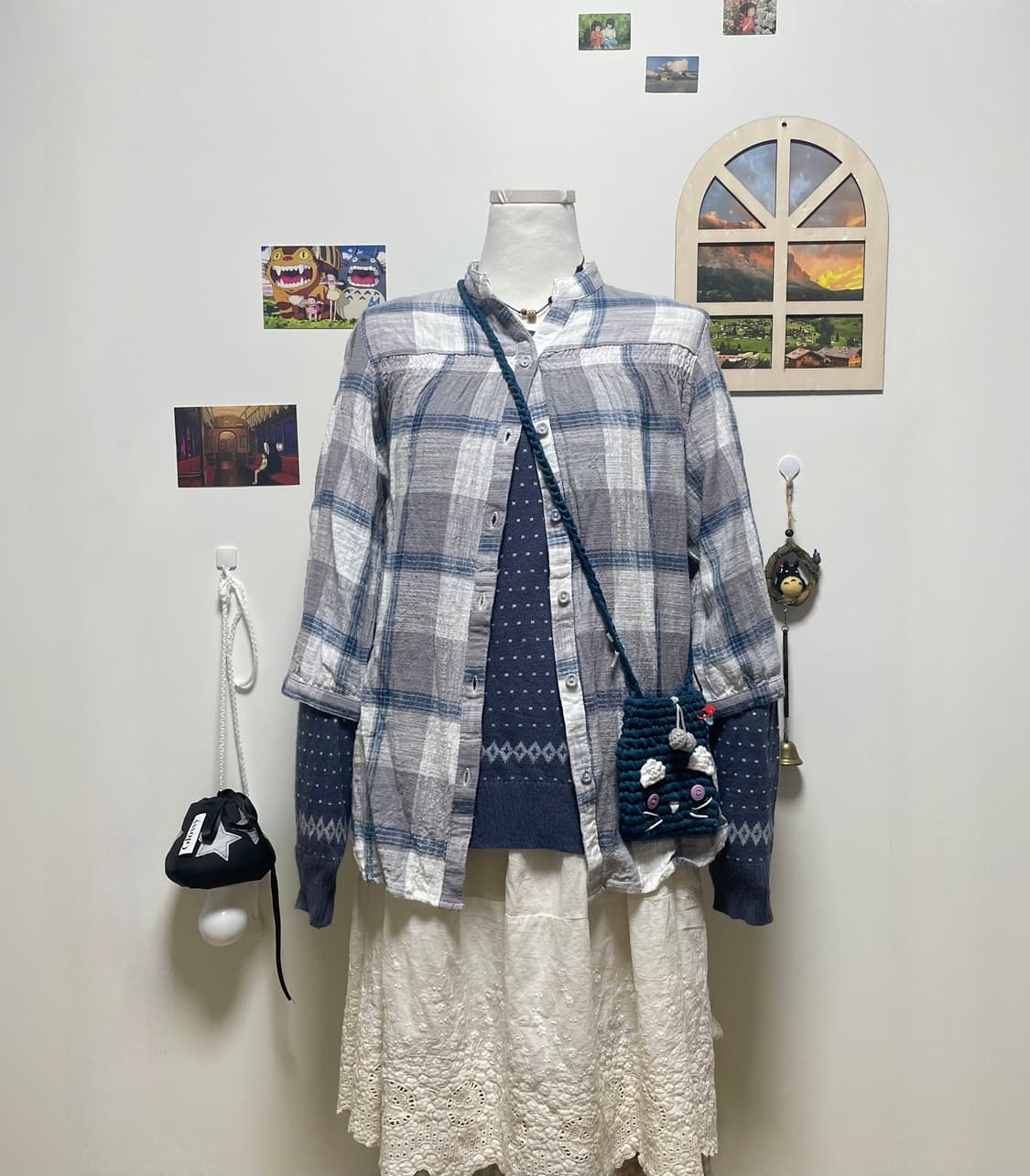 체크 도트 블루 상의세트 #모리걸 #파랑코디 #코디세트 상품이미지2