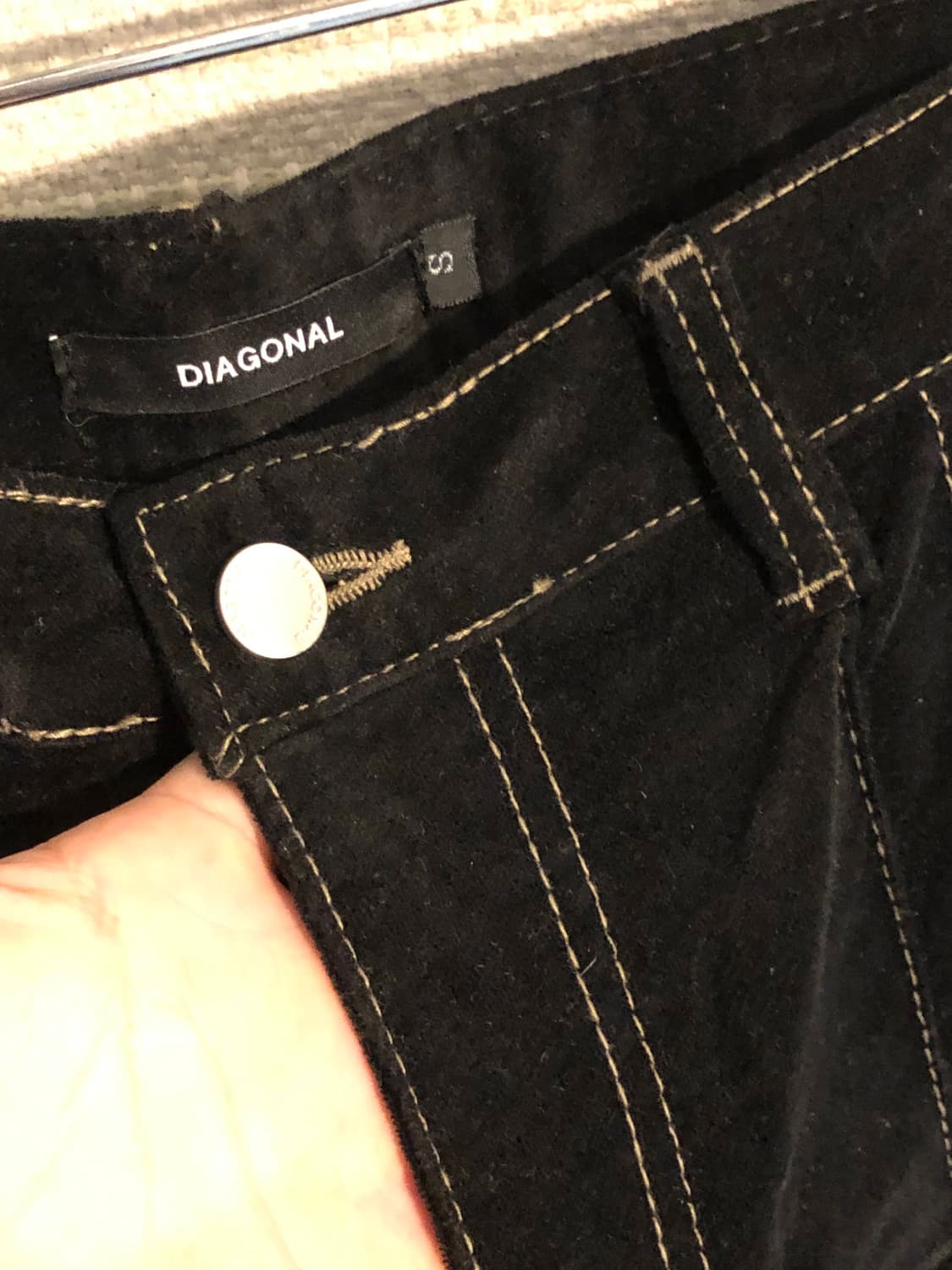 다이애그널 벨벳 코튼 원턱 와이드 팬츠 블랙 S 상품이미지4