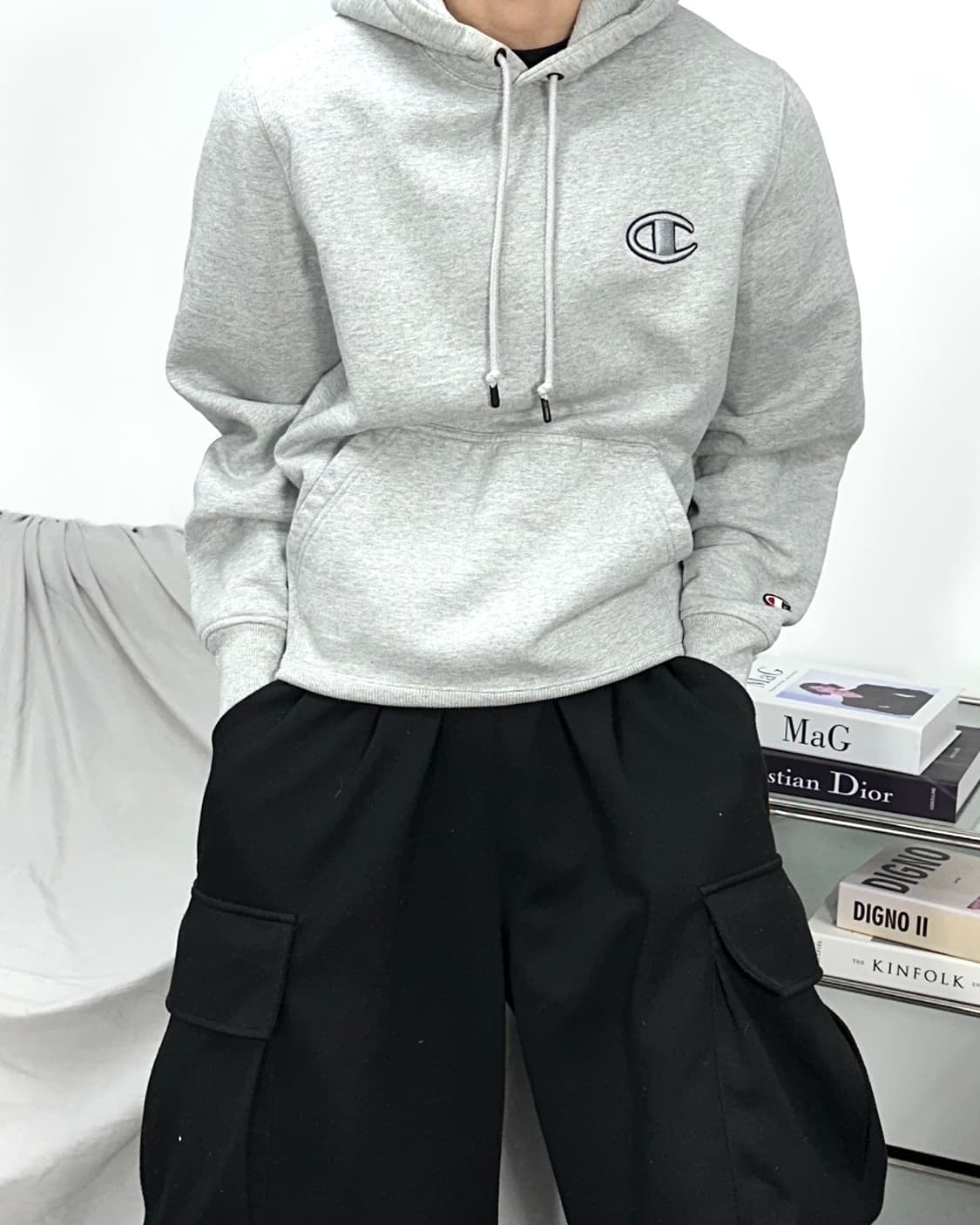 챔피온 그레이 슈퍼플리스 빅로고 후드티 M 상품이미지1