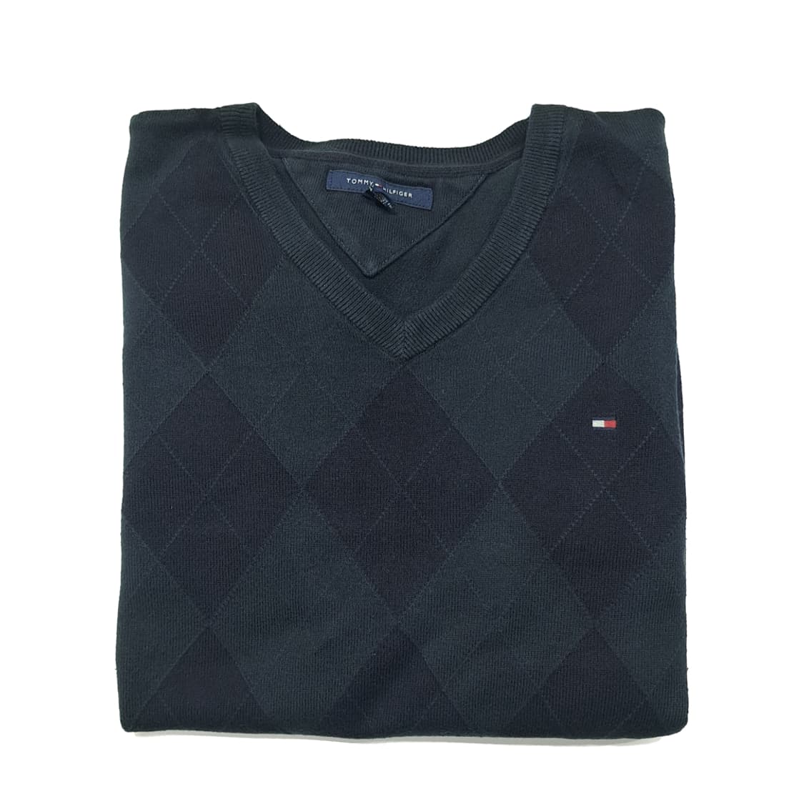 CL217 L 타미힐피거 코튼 톤온톤아가일 블랙 브이넥 니트 스웨터 상품이미지7