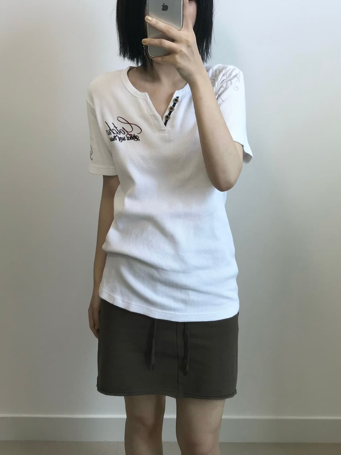 빈티지 자수 레터링 와플 티셔츠 상품이미지1