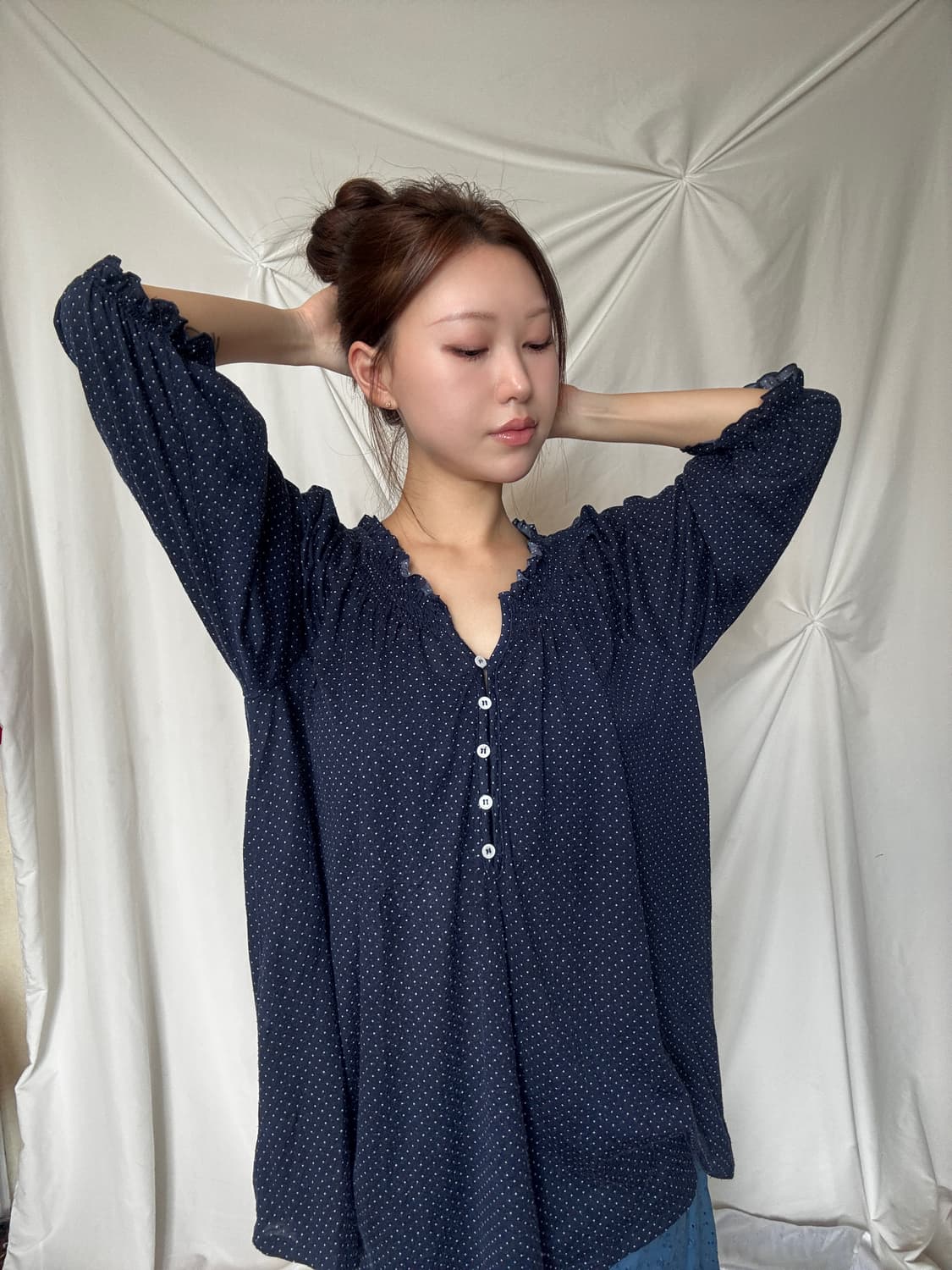 도트 단추 티셔츠 상품이미지1