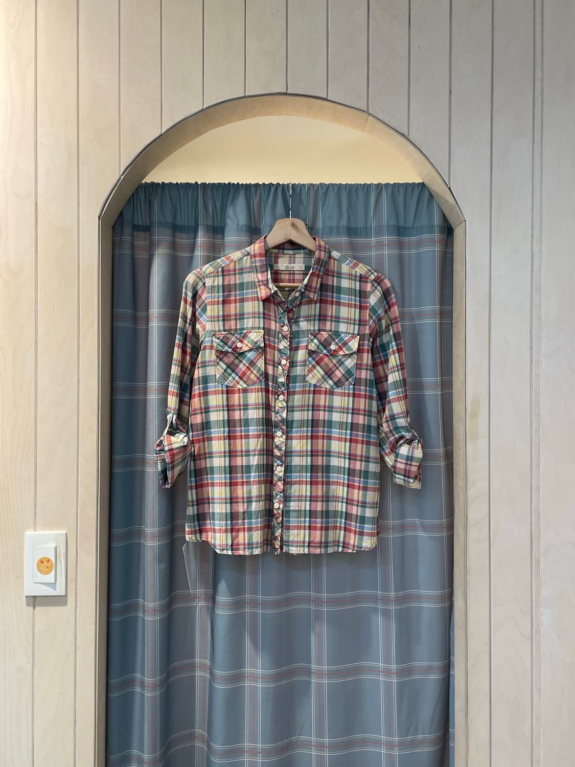 일본빈티지 셔링 체크롤업셔츠 상품이미지1