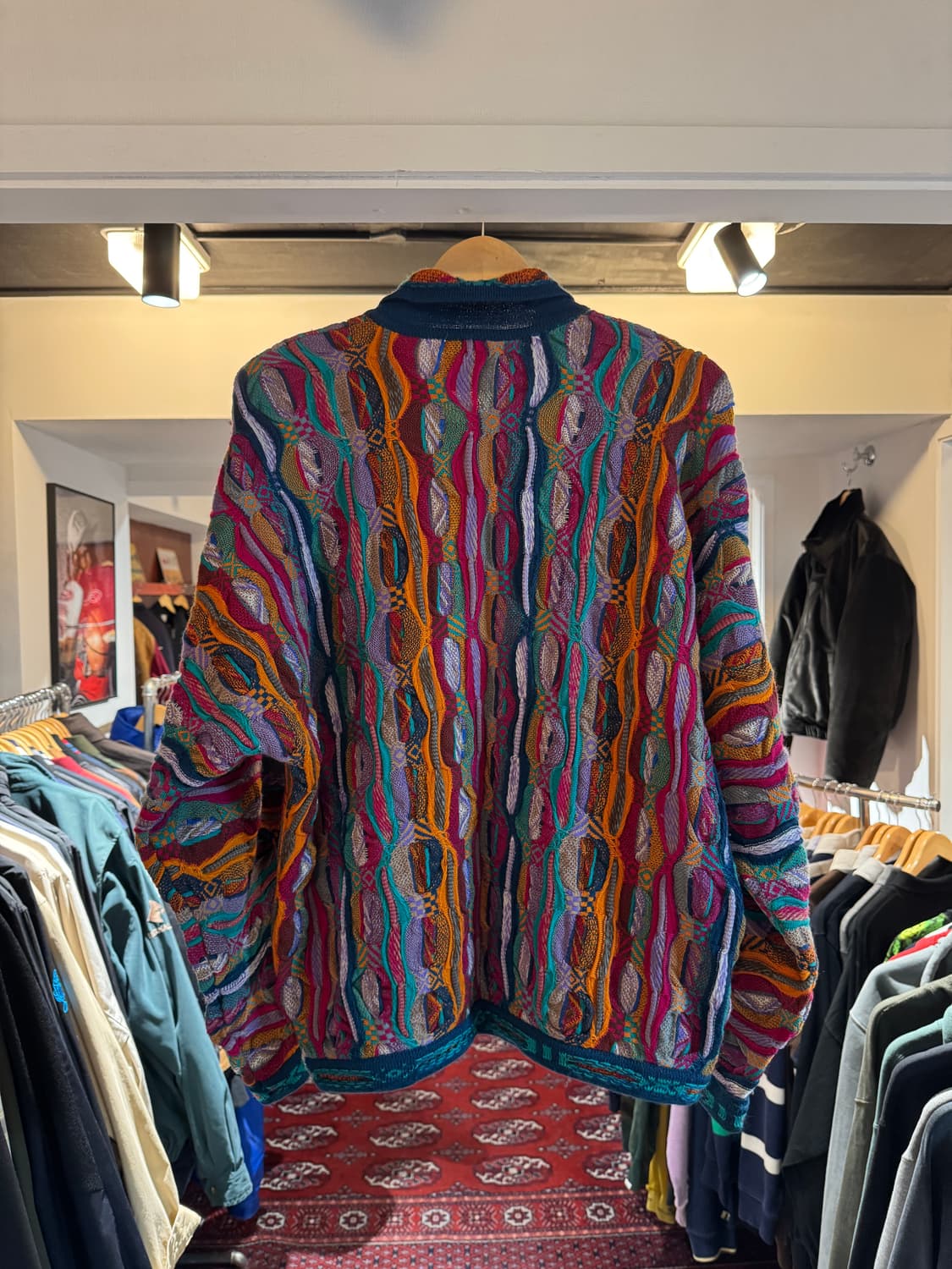 쿠지 입체 케이블 카라 니트 빈티지 멀티 컬러 그런지 스웨터 XL 상품이미지4